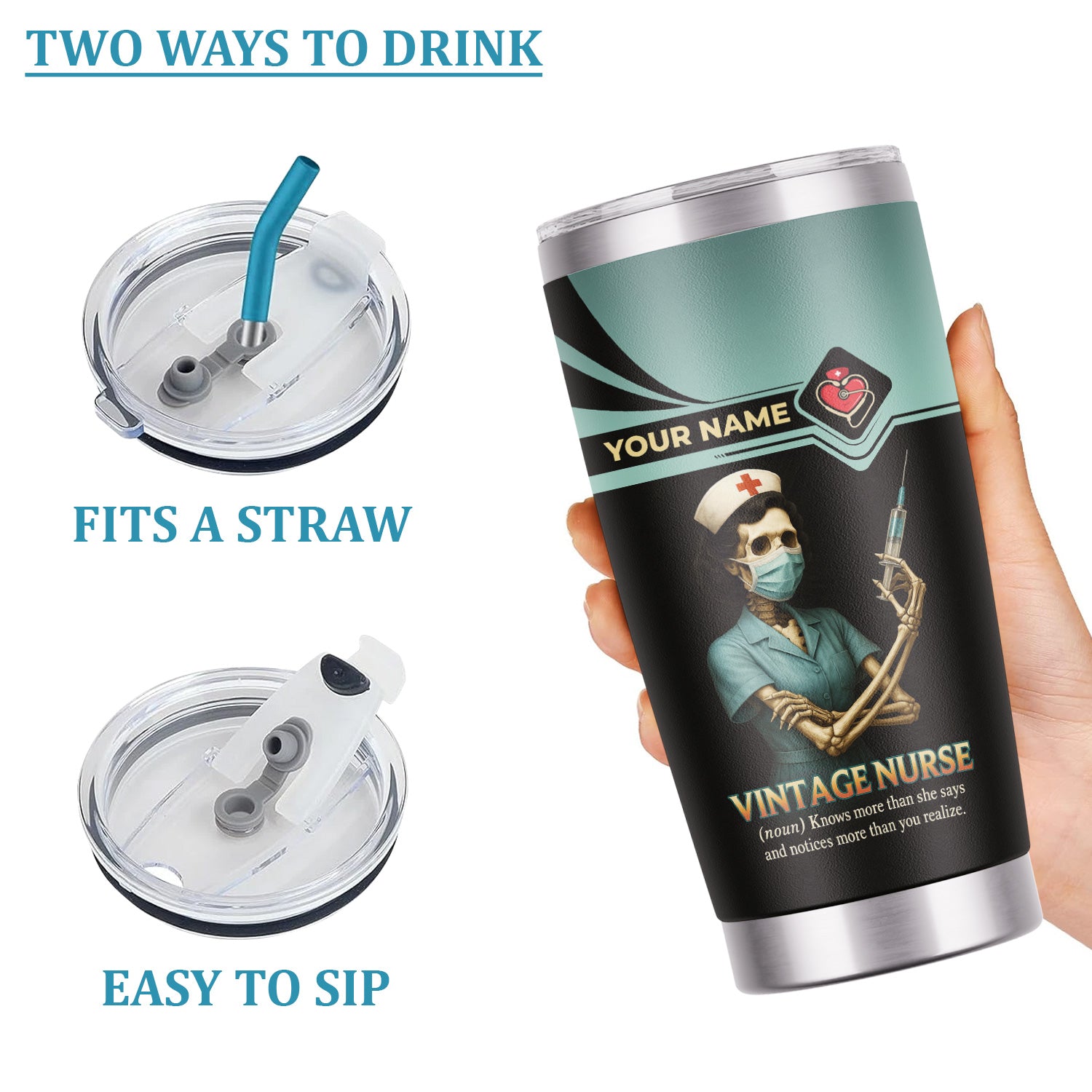 Funny Nurse Tumbler - Custom Skeleton Nurse Design - Gift for Badass Healthcare Workers