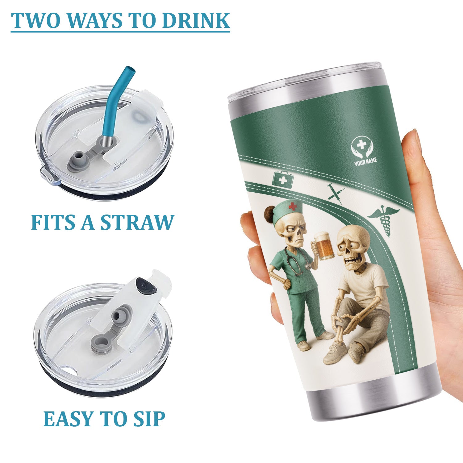 Funny Nurse Coffee Tumbler for Women - Skeleton Beer Joke Cup for RN CNA LPN - Personalized Gift for Medical Professionals