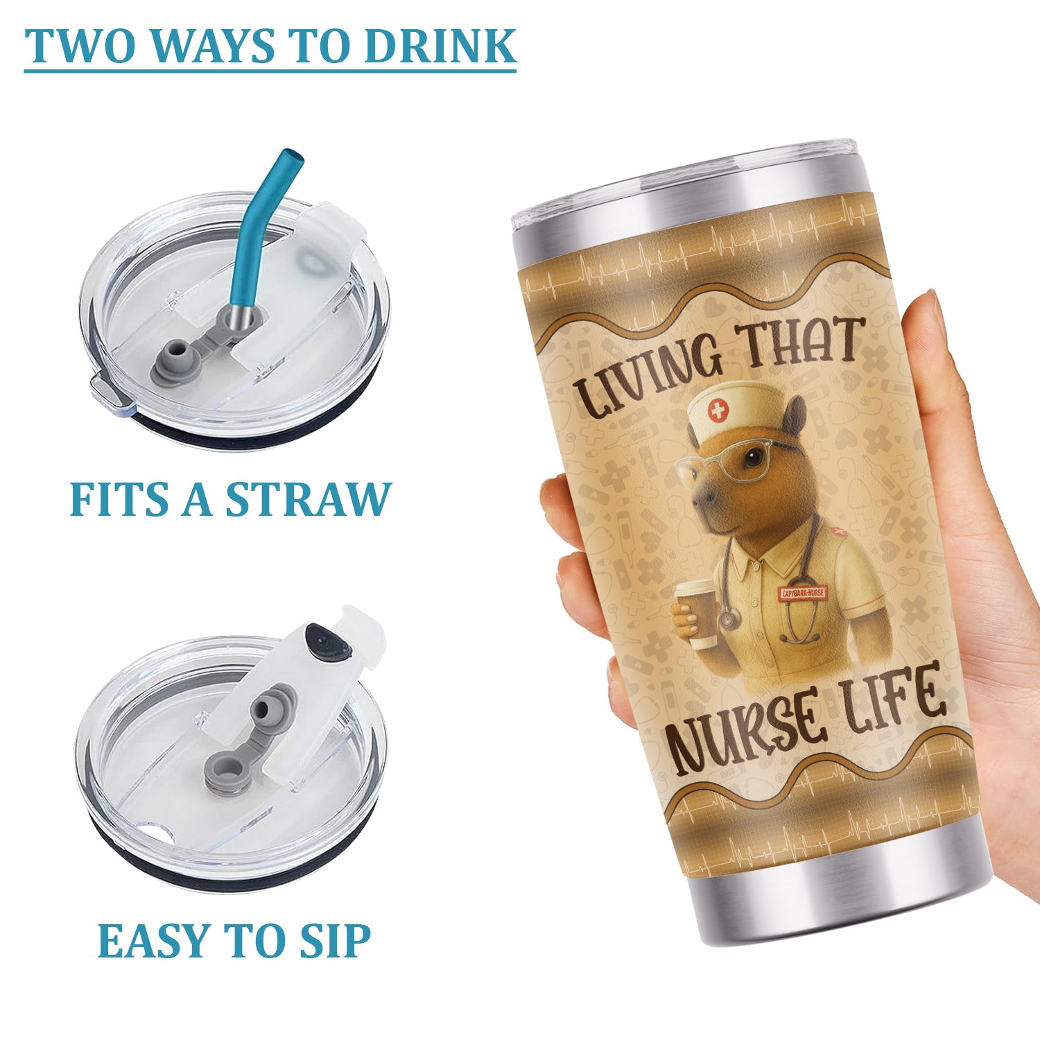 Personalized Nurse Capybara Tumbler - Custom Name & Stethoscope Graphic Design - Gift for RN LPN Healthcare Workers