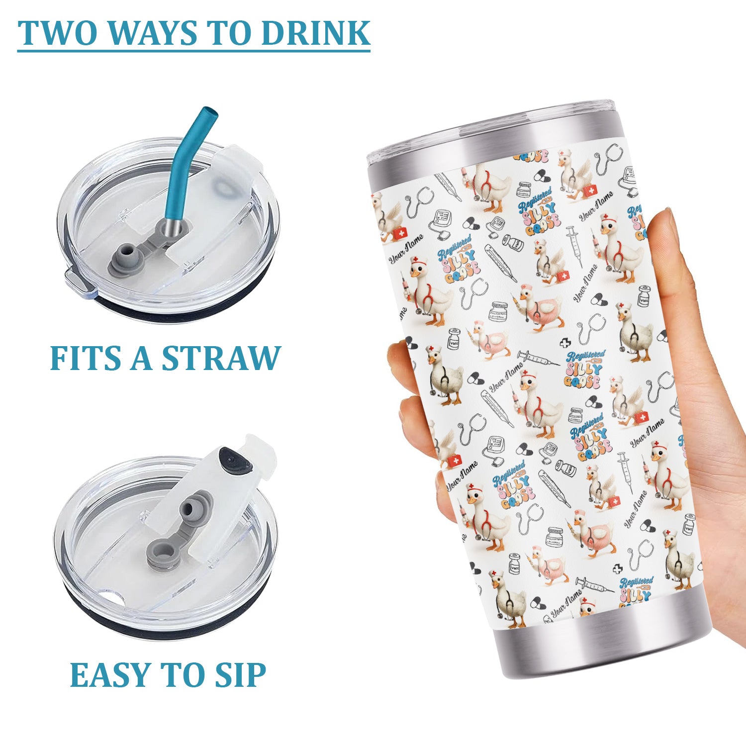 Custom Silly Goose Nurse Life Tumbler - Hilarious Gift for RN LPN CNA Women - Personalized Stainless Cup for Healthcare Workers