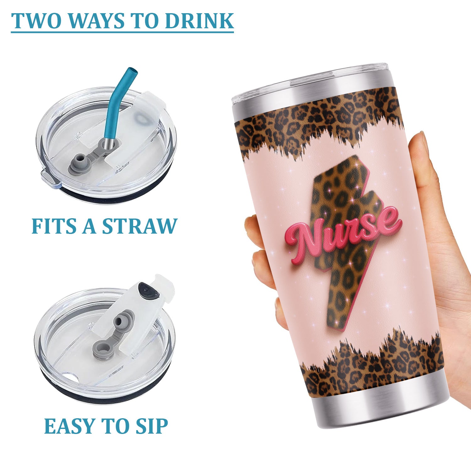 Personalized Leopard Nurse Tumbler - Cute Stethoscope & Heart Bow Design - Custom Tumbler for RN CNA LPN Healthcare Professionals