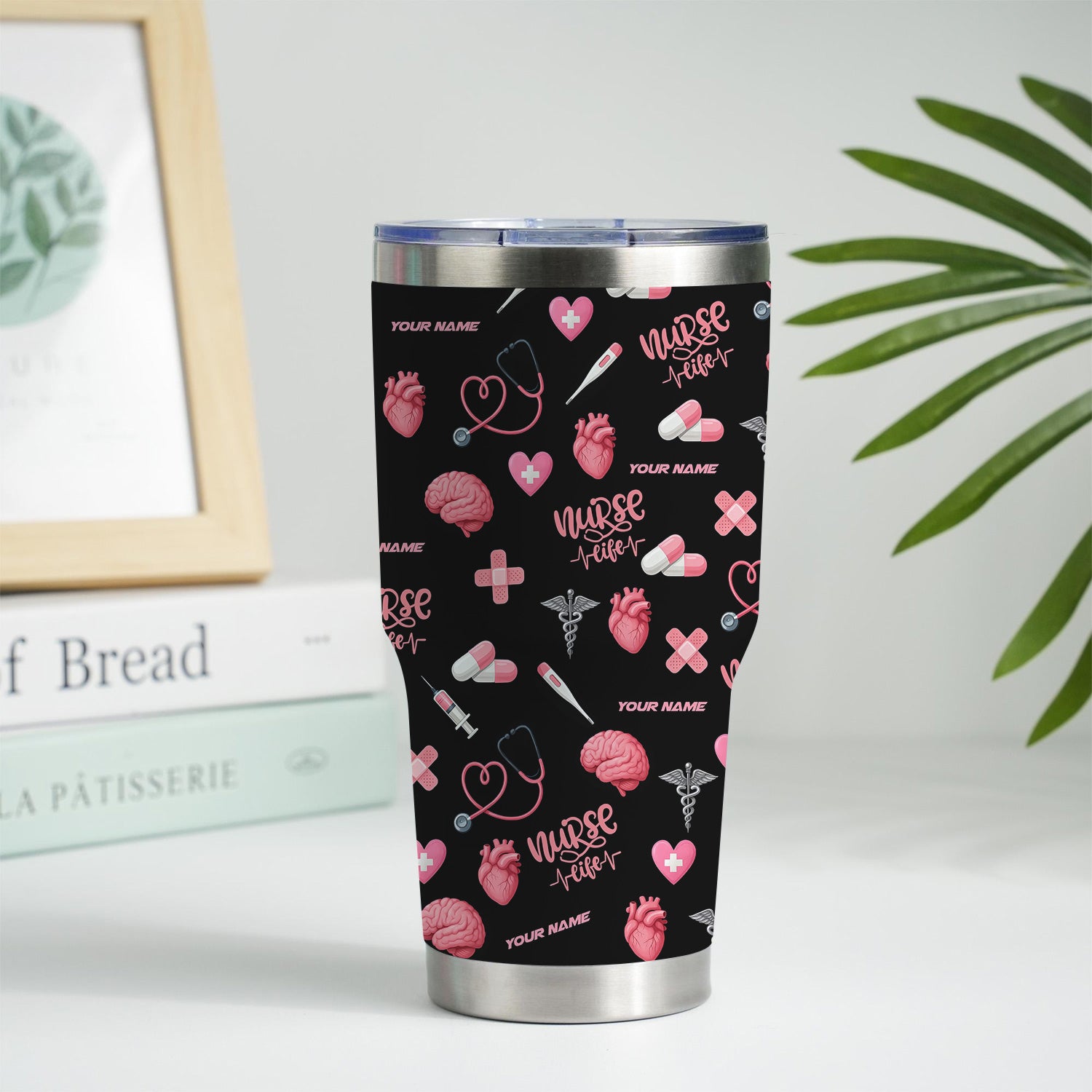 Custom Nurse Tumbler for Women - Nurse Life Design with Brain Heart Pill Graphics - Personalized Gift Idea for RN CNA LPN Healthcare Workers