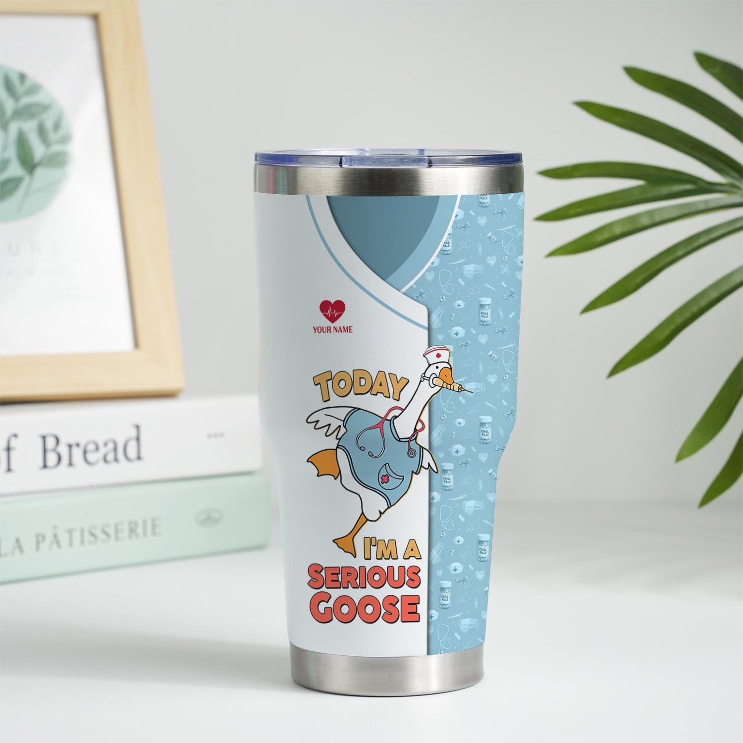 Custom Name Funny Goose Nurse Tumbler - Today I'm a Serious Goose Quote - Personalized Gift for RN, CNA, LPN