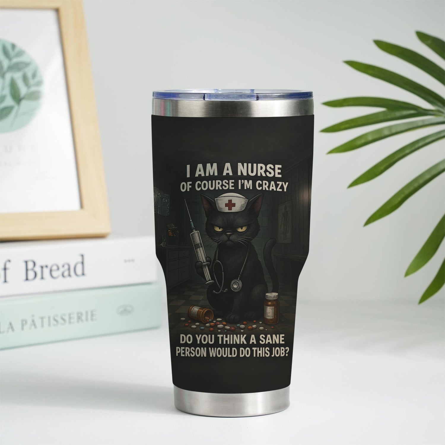 Custom Name Funny Nurse Tumbler - Crazy Cat Nurse with Syringe Quote - Dark Humor Gift for RN CNA LPN