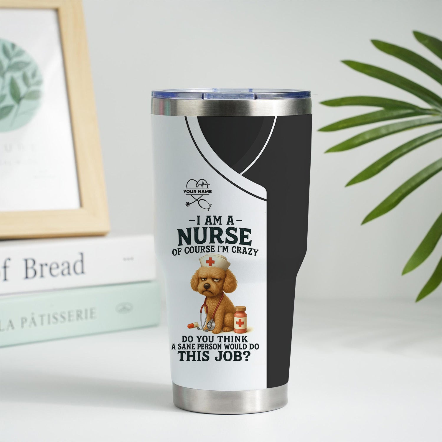 Funny Nurse Tumbler with Poodle - Personalized 20oz Stainless Steel Cup - Custom Name Humorous Gift for RN LPN CPN Dog Lover