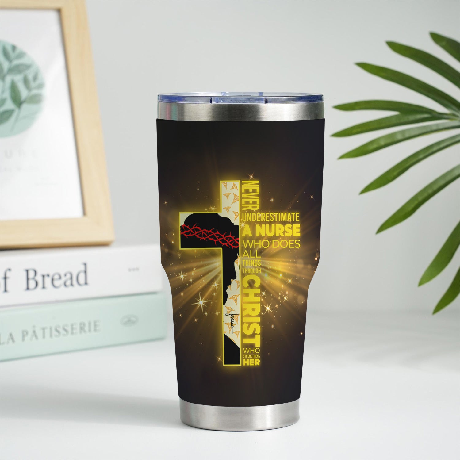 Personalized Christian Nurse Tumbler - Jesus Cross & Stethoscope with Butterflies - Custom Name Gift for Women RN LPN