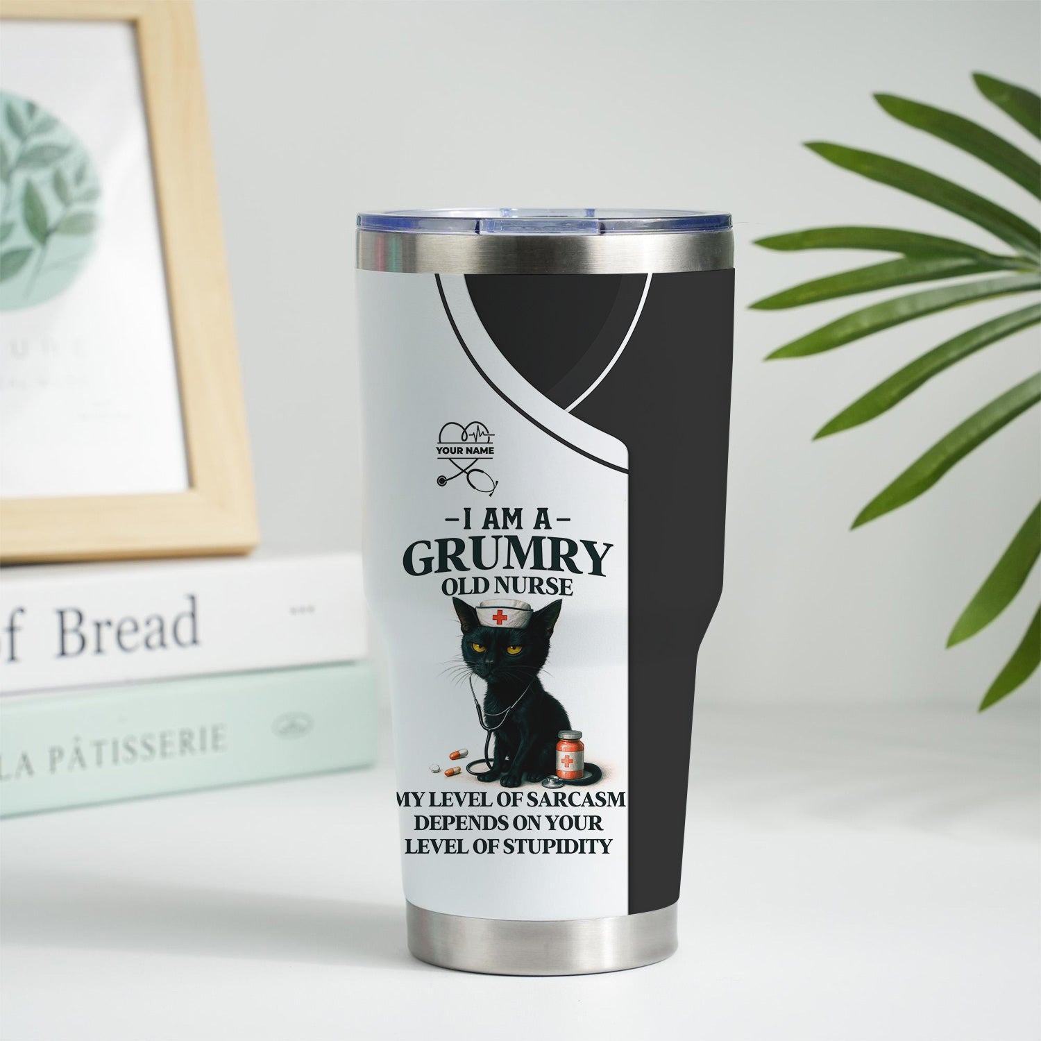 Funny Nurse Tumbler for Grumpy RN - Sarcastic Black Cat Quote Design - Hilarious Gift for CNA LPN Female Healthcare Workers