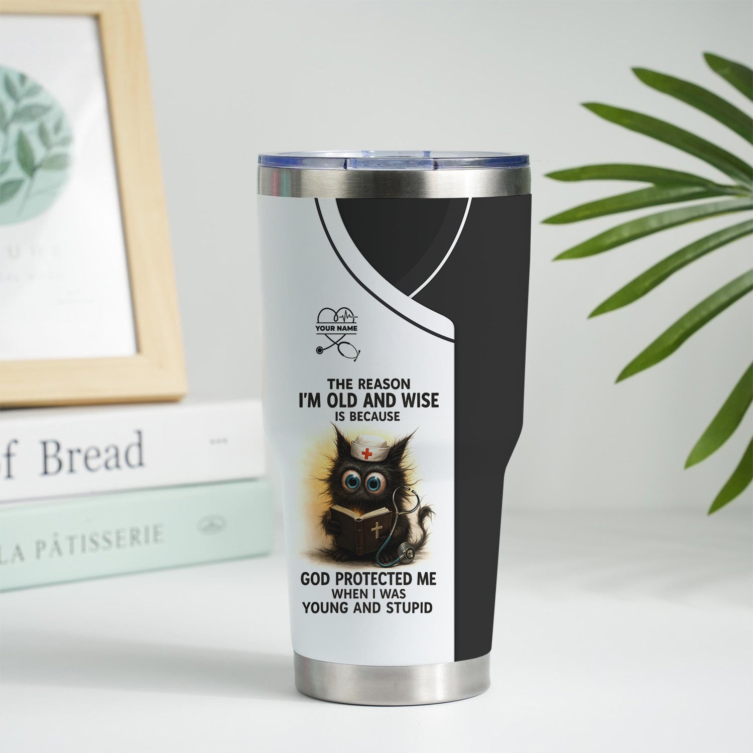 Personalized Funny Nurse Tumbler - Cat Design with Hilarious Quote - Custom Name for RN, CNA, LPN - Perfect Gift for Healthcare Workers