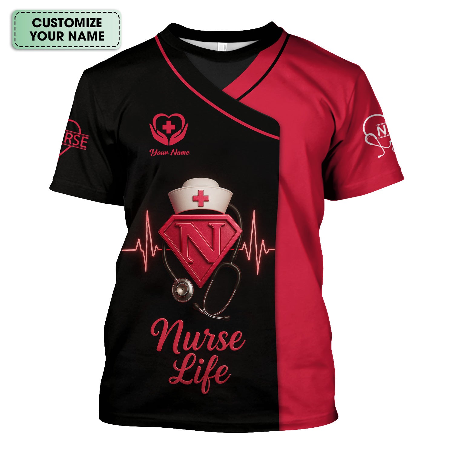 Nurse Superhero Shirt - Personalized Nurse Life with Stethoscope & Heartbeat - Great Gift for Nurses