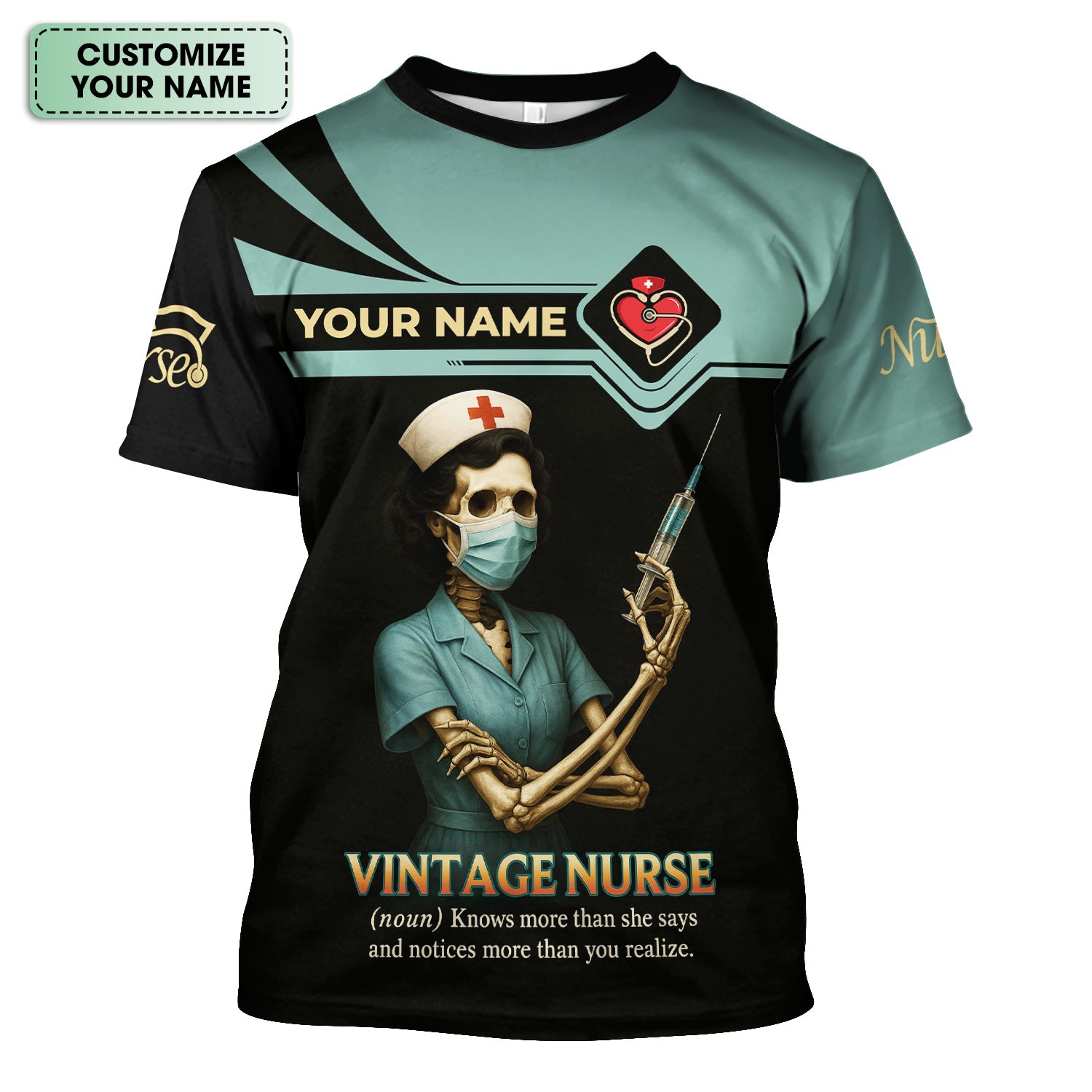 Vintage Nurse Shirt - Personalized Funny Skeleton Nurse Tee with Name - Great Gift for Nurses