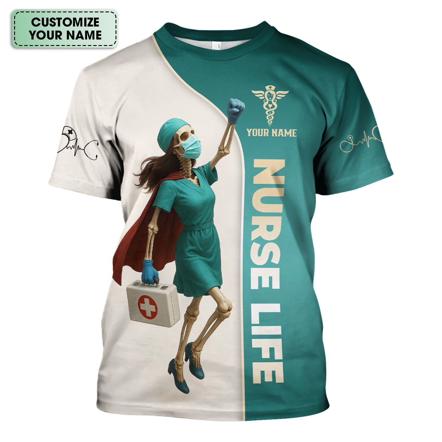 Superhero Nurse Shirt - Custom Skeleton Nurse Life Tee with Cape & Quote - Bold Gift for RN, LPN, CNA