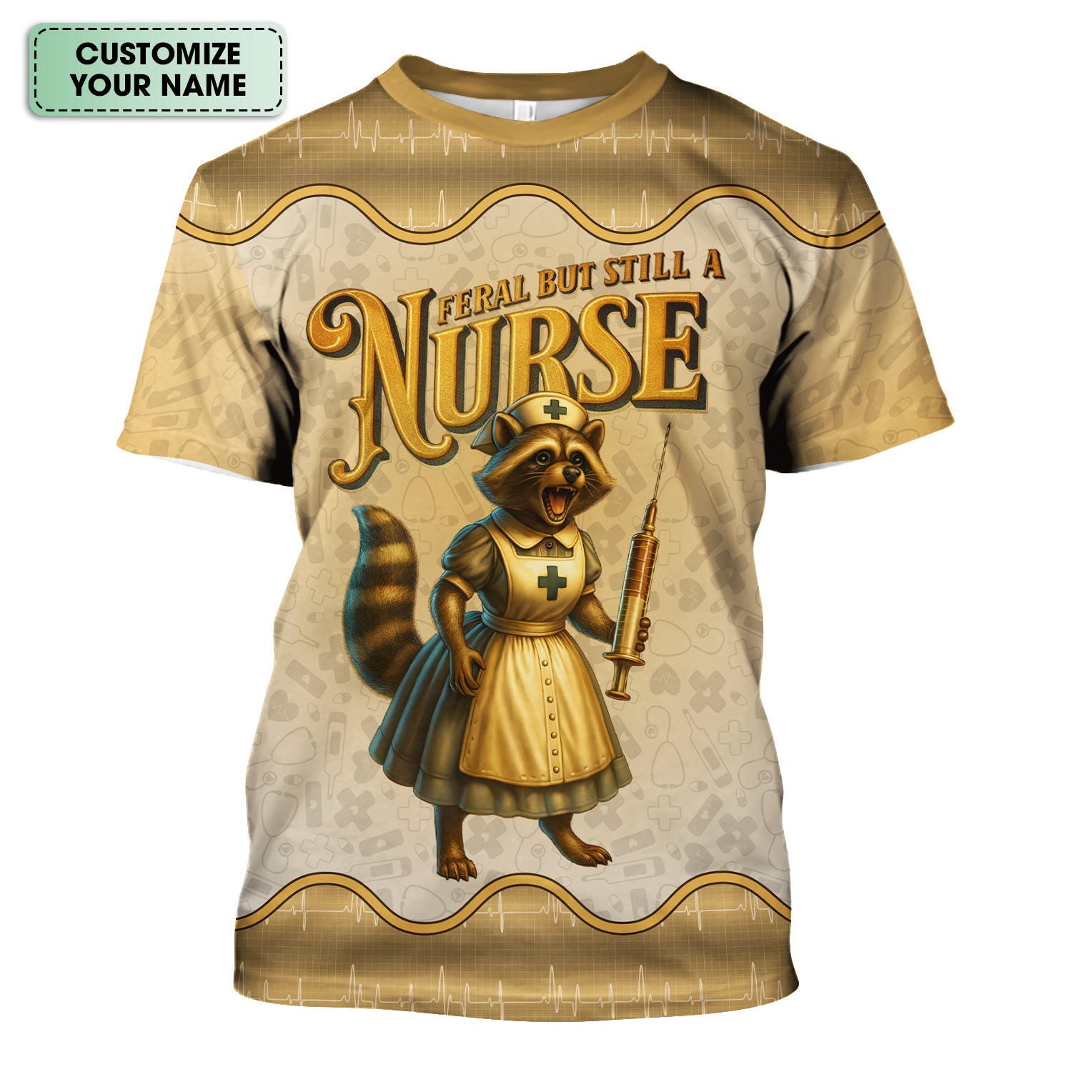 Personalized Vintage Raccoon Nurse Shirt - Funny Feral Raccoon with Syringe Graphic Tee - Gift for Women RN, LPN, CNA