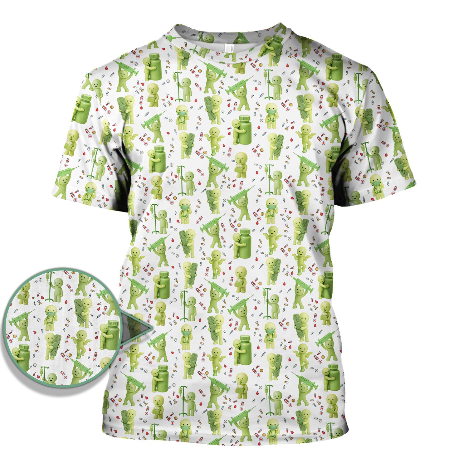 Funny Smiski Nurse Scrub Top - Cute Smiski Medical Pattern Design - Gift for Women RN LPN CNA