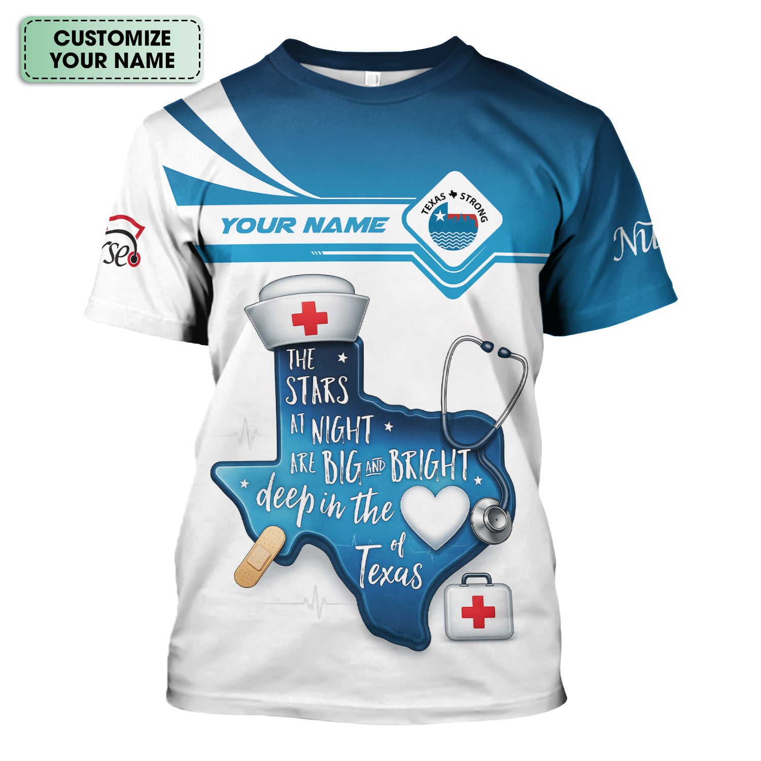 Personalized Texas Nurse T-shirt - Custom Name & Stethoscope Design - Inspirational 'Stars at Night' Quote - Perfect for RN, CNA, LPN Healthcare Workers