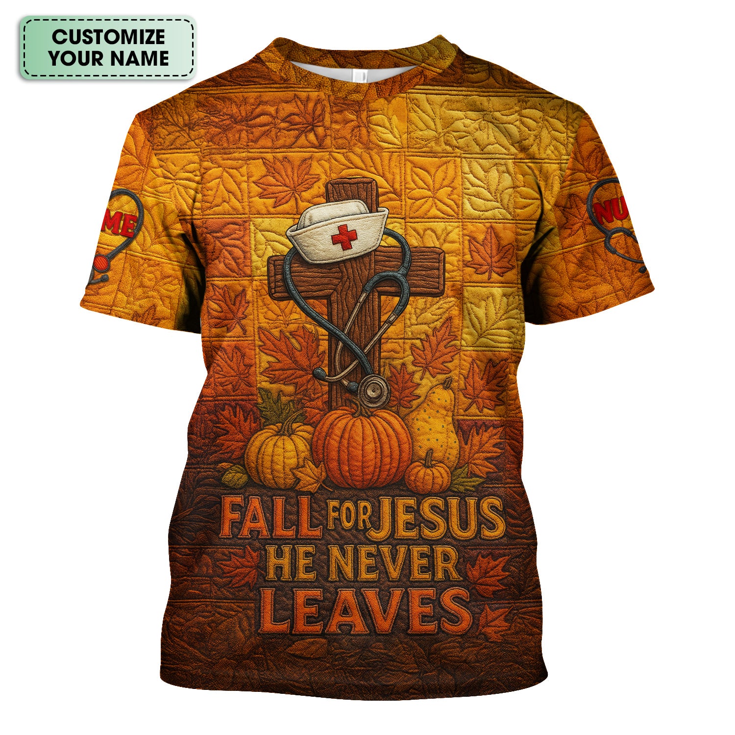 Personalized Nurse Fall Shirt - Custom Stethoscope & Cross Design - RN LPN CNA Healthcare Workers Gift