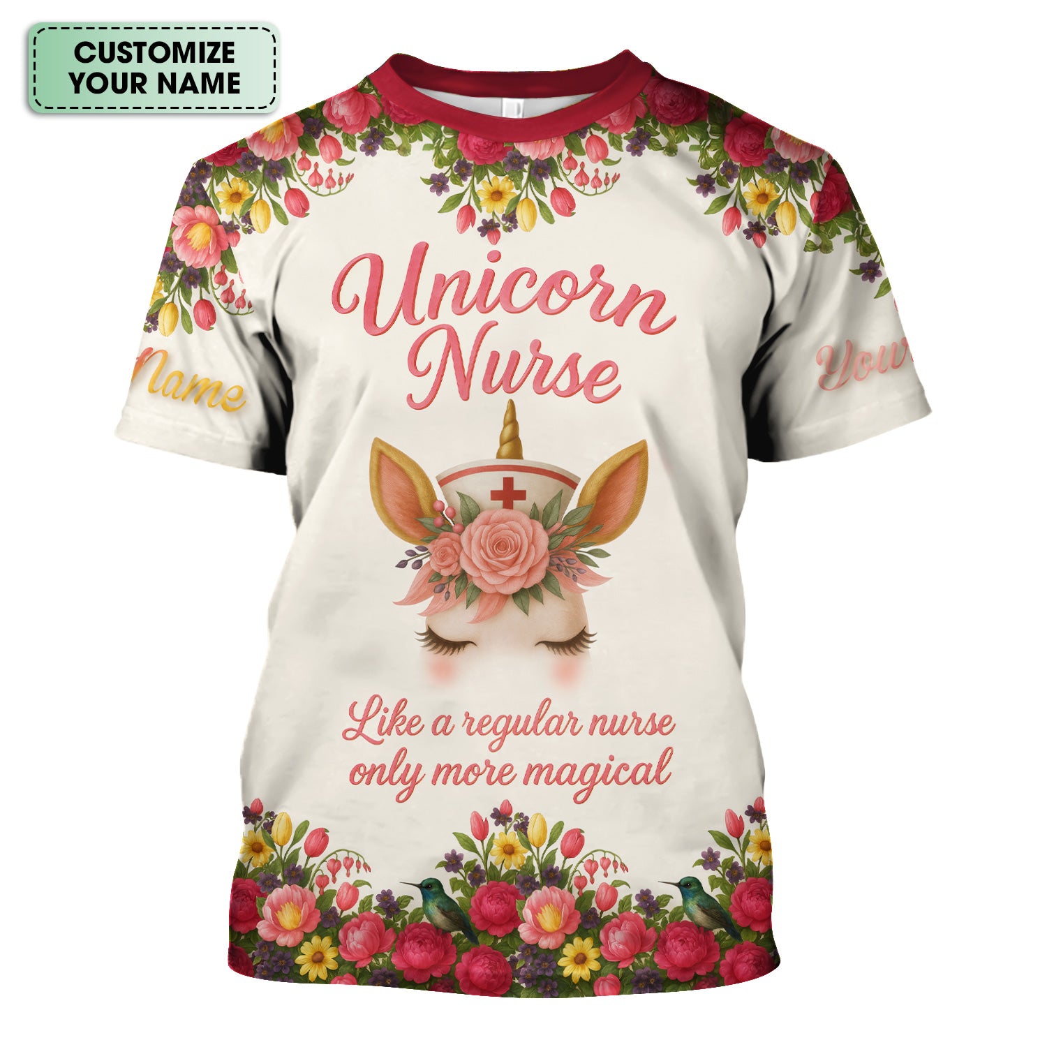 Funny Unicorn Nurse Shirt - Custom Name Floral Magical Design RN LPN CNA - Gift for Nursing Teams & Healthcare Professionals