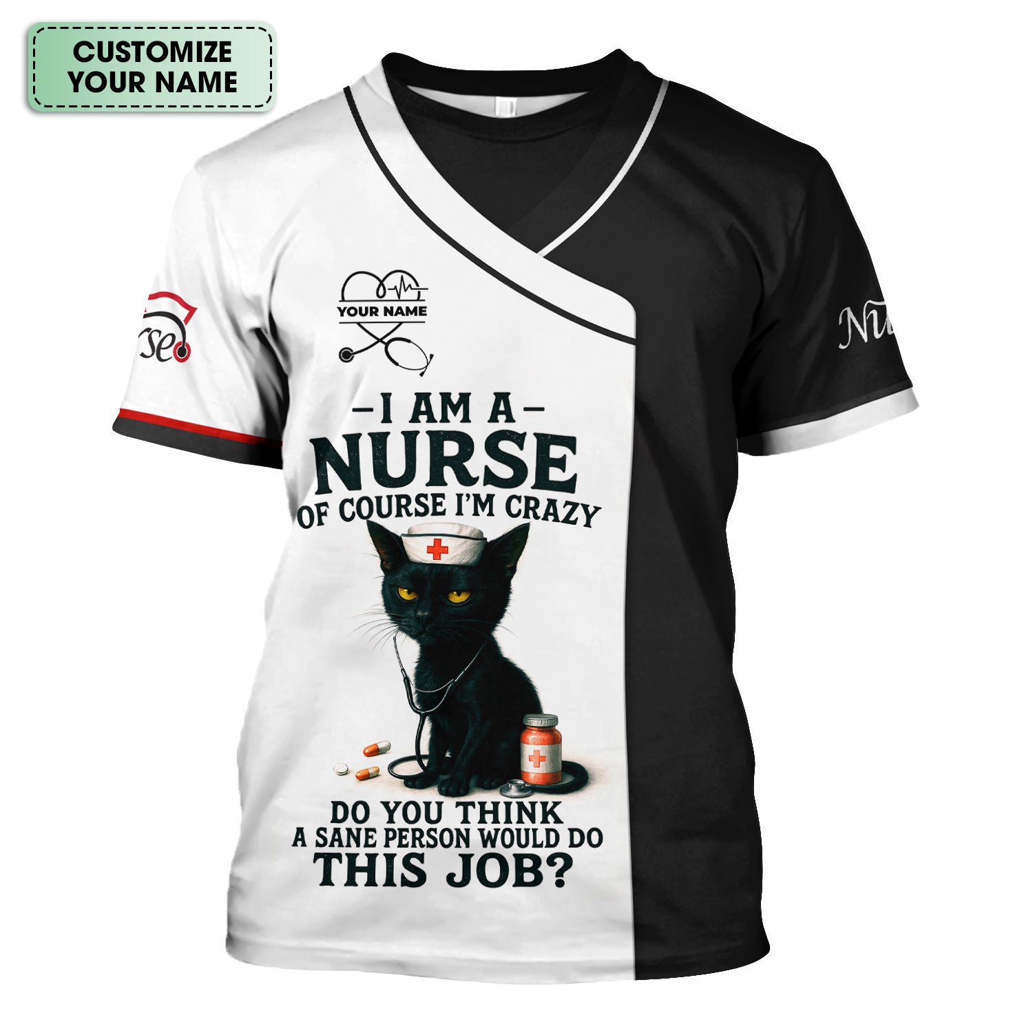 Personalized Funny Nurse Scrubs for Women - Custom Name RN CNA LPN Uniform Top - Cute Nursing Workwear Gift Idea for Her With Humor Style and Comfortable Fit