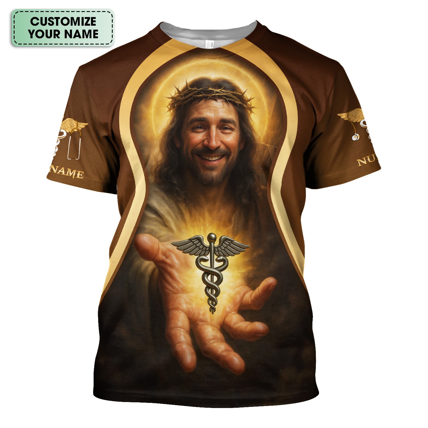 Personalized Jesus Shirt for Nurses - Religious Christian Design with Healing Symbol - Custom Name Gift for RN CNA LPN Healthcare Workers