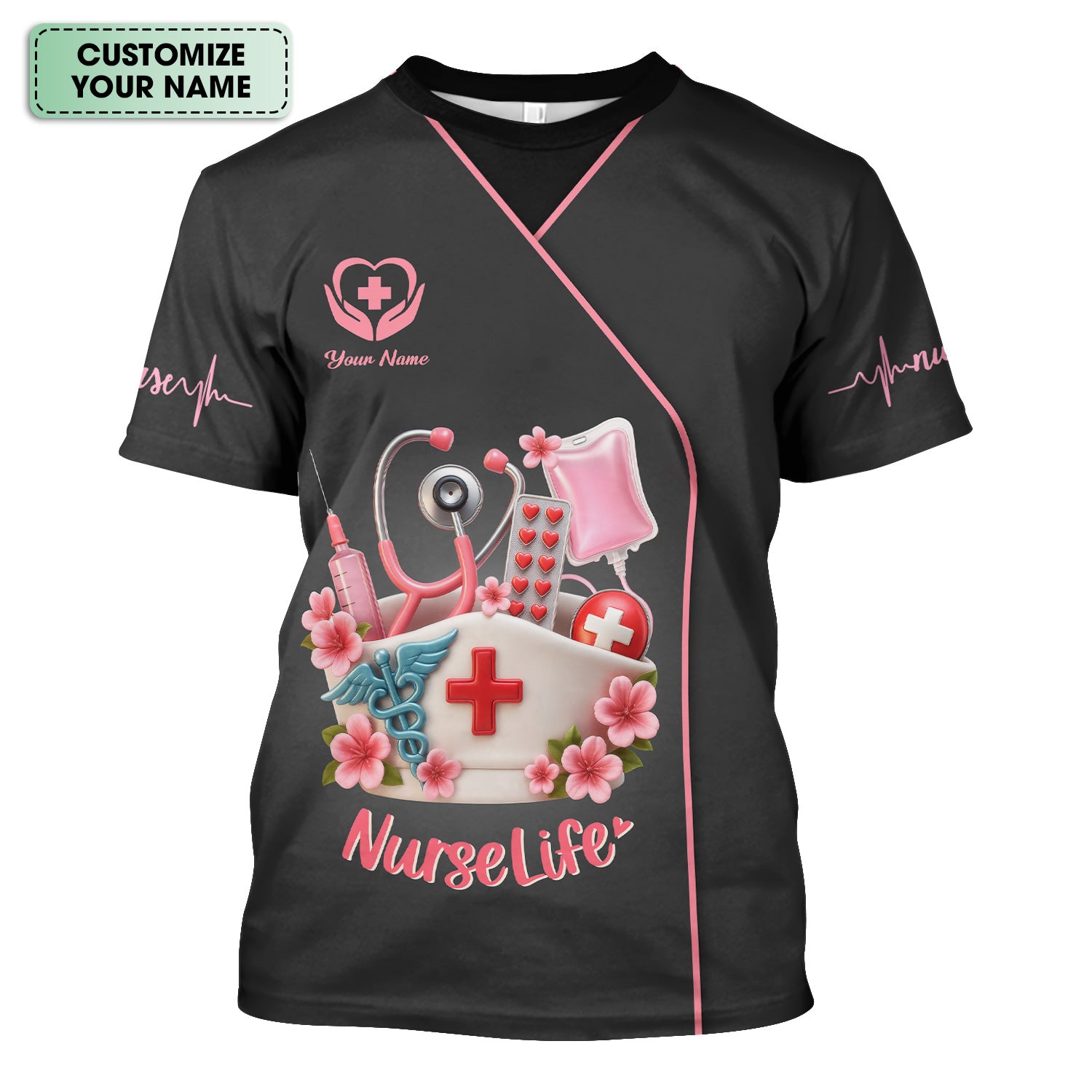 Personalized Nurse Life Shirt - Cute Pink Scrub Top Design with Medical Tools - Gift for RN LPN CNA Women