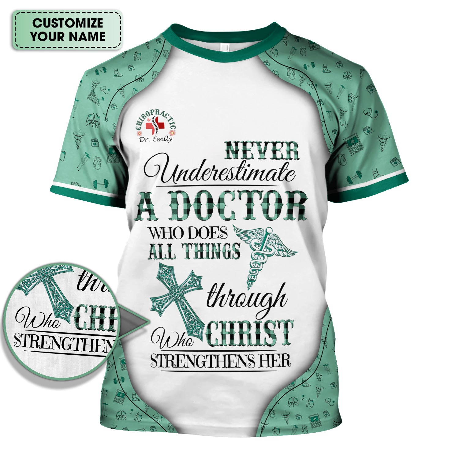 Custom Christian Nurse Shirt - All Things Through Christ Graphic Tee - Gift for Women Doctors & Medical Professionals