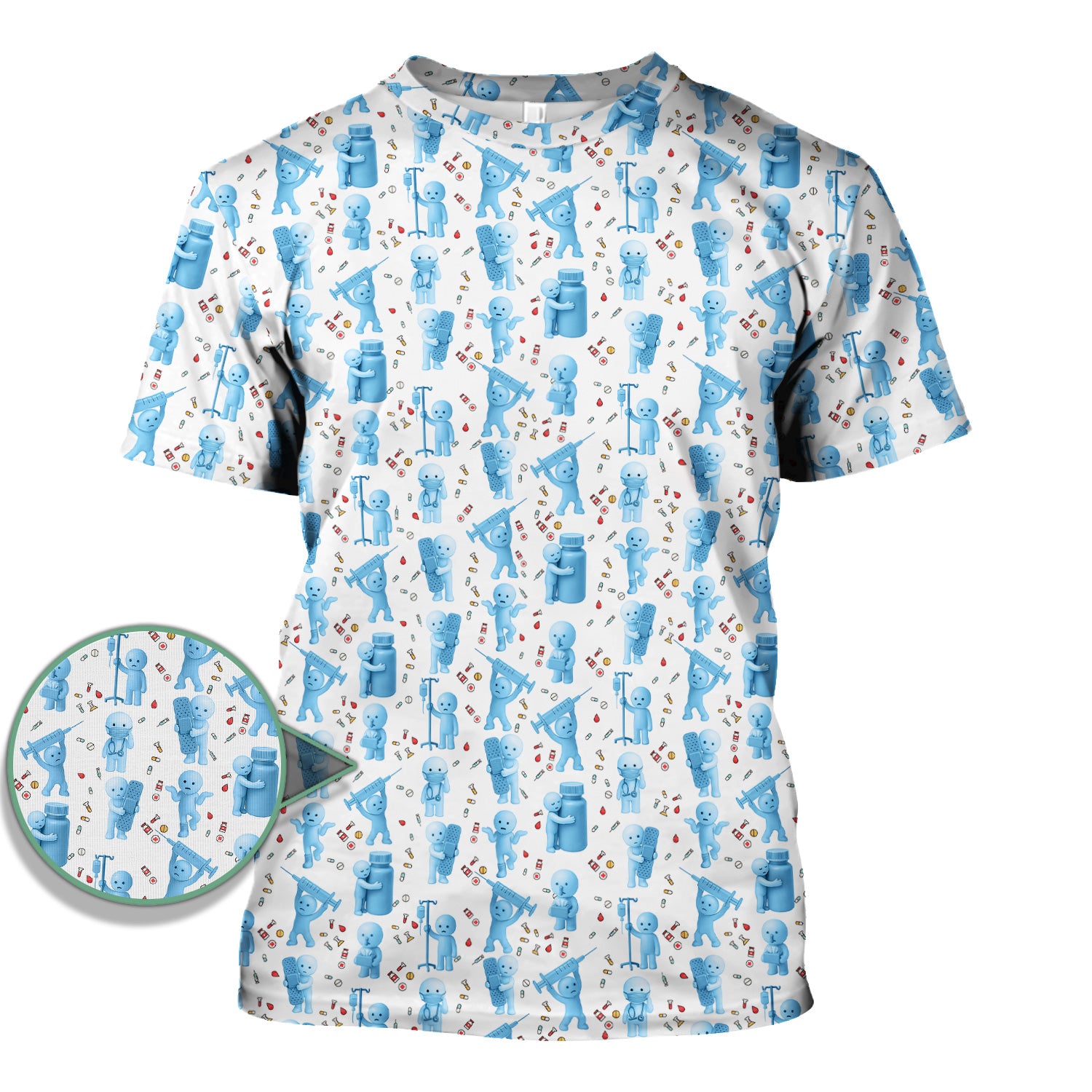 Funny Smiski Nurse Scrub Top - Cute Smiski Medical Pattern Design - Gift for Women RN LPN CNA