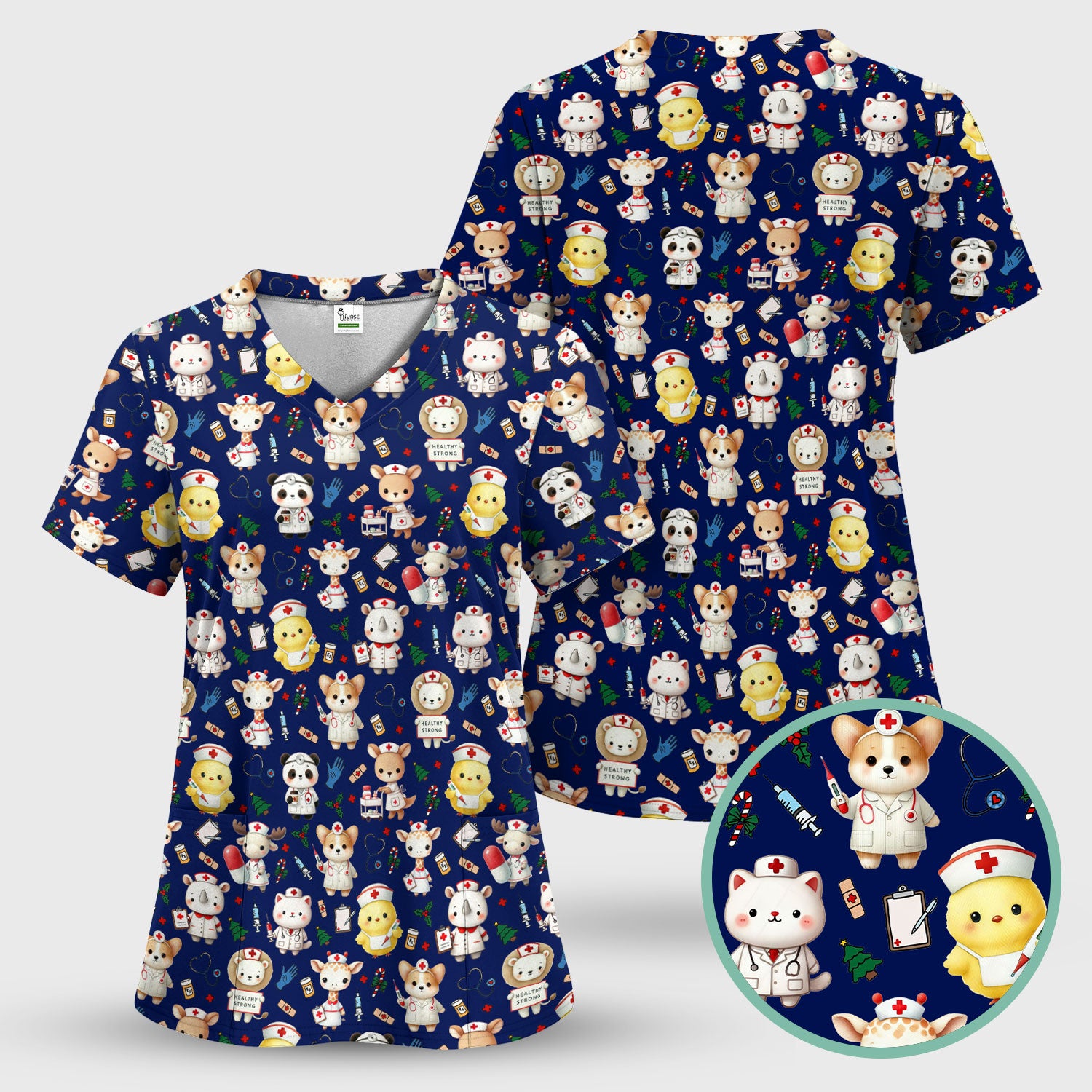 Comfortable Scrubs for Nurses - Pediatric Scrub Tops - Breathable Fabrics Nursing Uniform - Puppy Lover Gift for Women