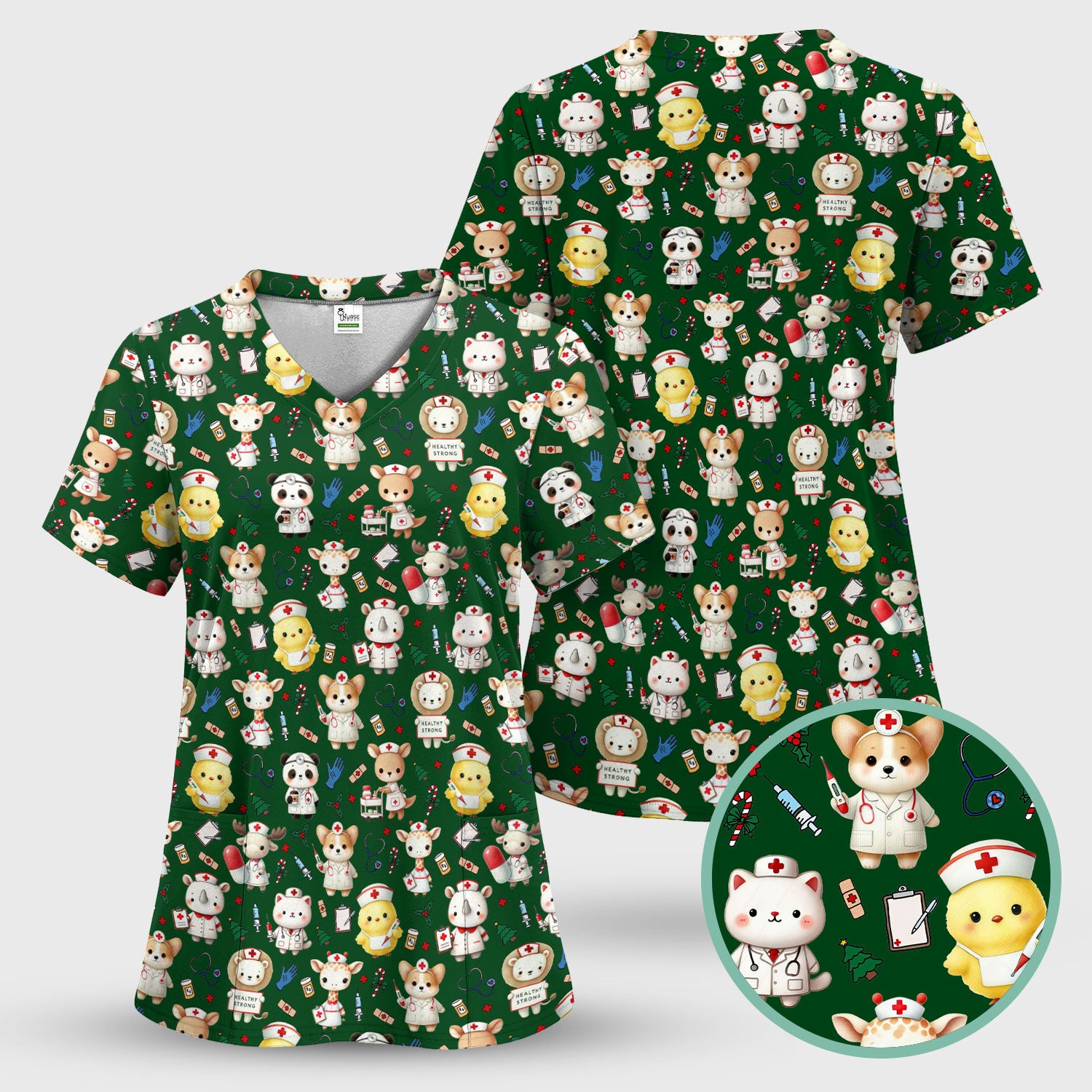 Comfortable Scrubs for Nurses - Pediatric Scrub Tops - Breathable Fabrics Nursing Uniform - Puppy Lover Gift for Women