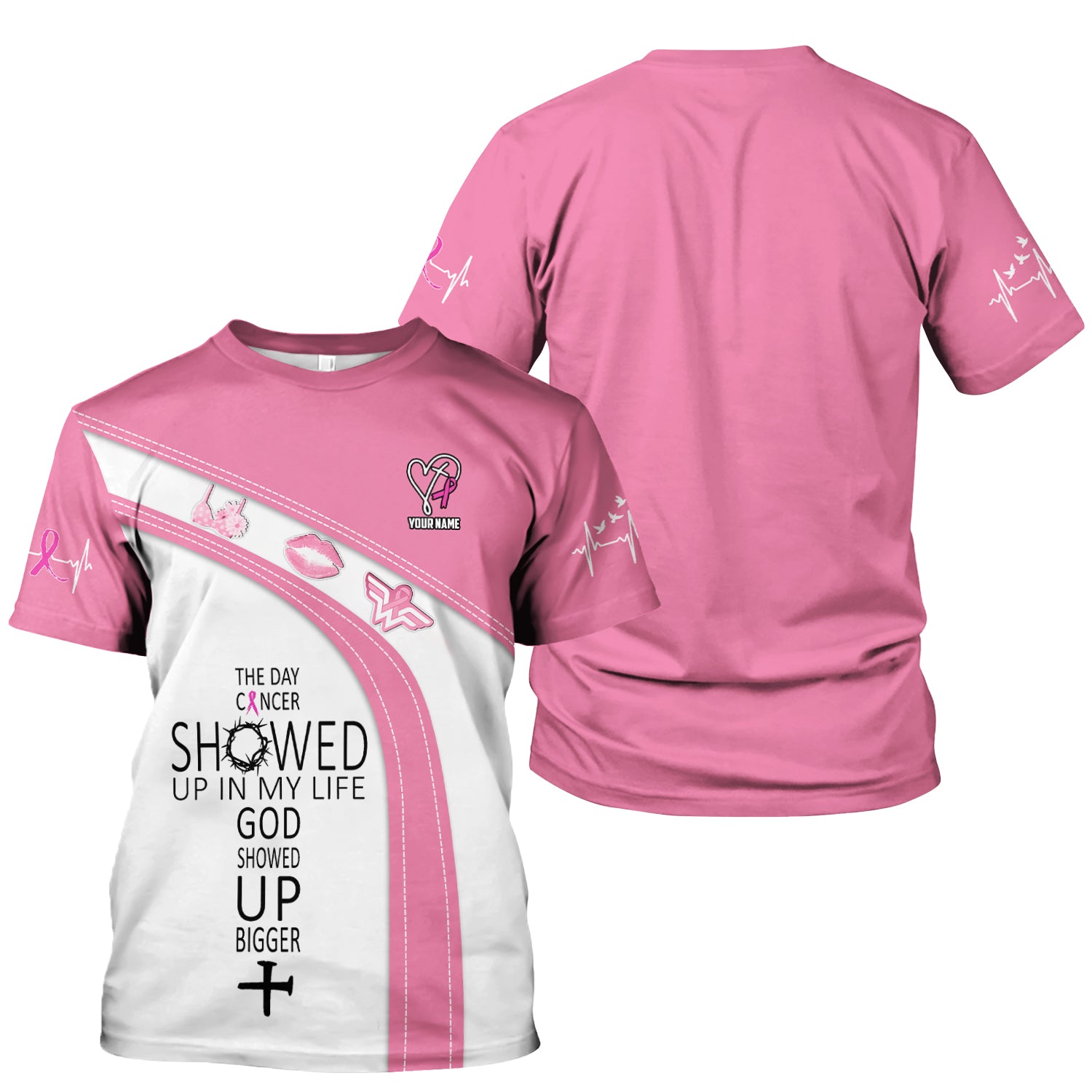 Custom Breast Cancer Awareness Faith Scrub - The Day Cancer Showed Up Quote - Gift for Women RN LPN CNA