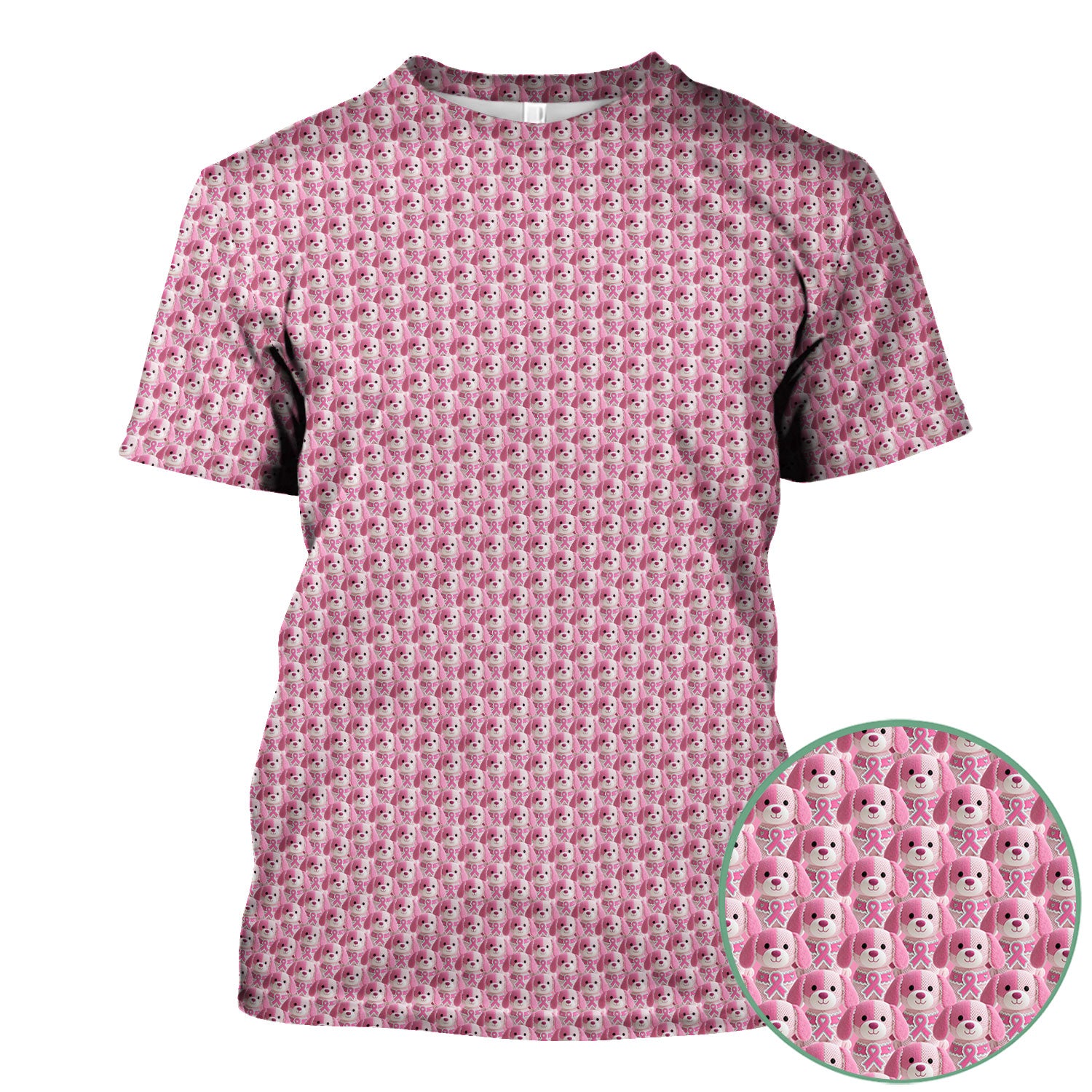 Pink Breast Cancer Awareness Scrub Top - Cute Puppy Dog Ribbon Nurse Shirt - Support Fight Cancer Medical Uniform Gift