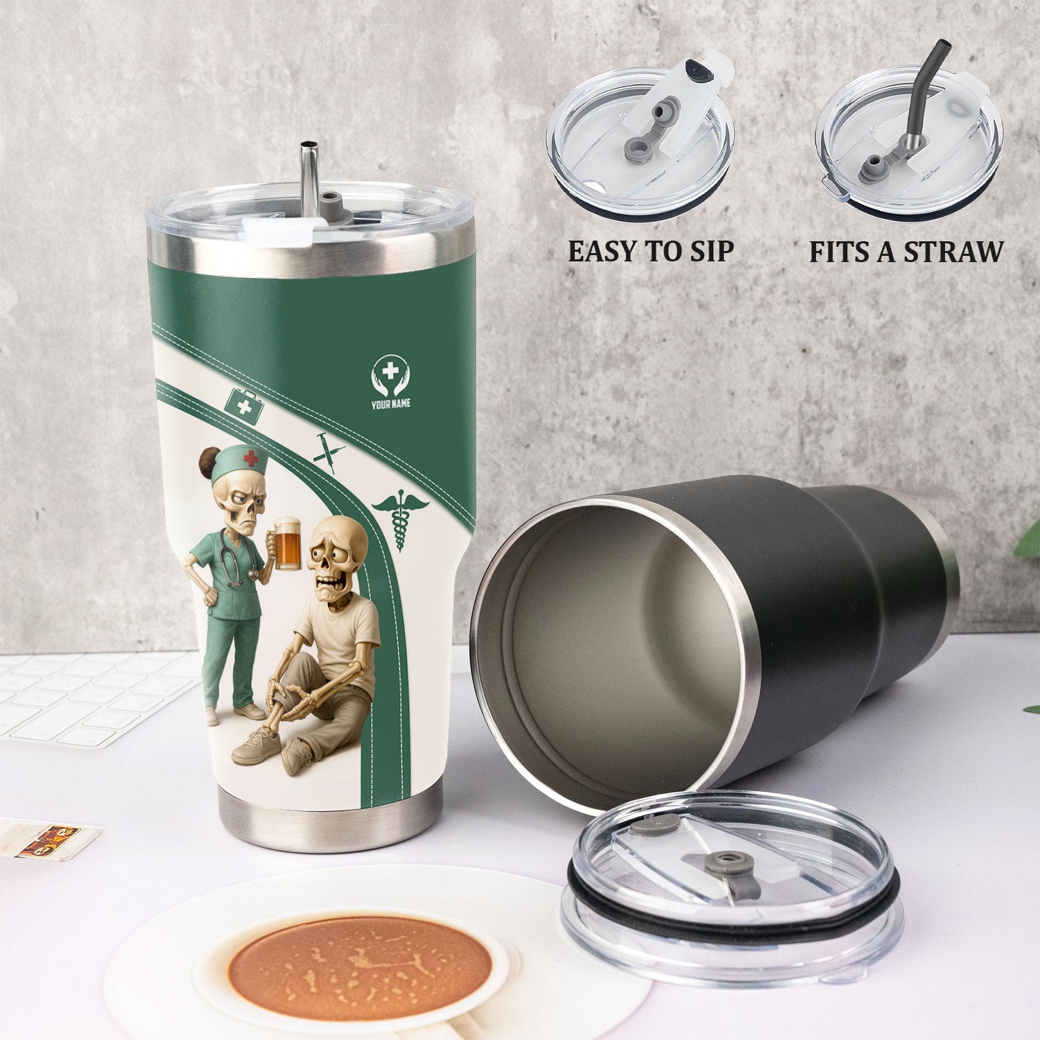 Funny Nurse Coffee Tumbler for Women - Skeleton Beer Joke Cup for RN CNA LPN - Personalized Gift for Medical Professionals