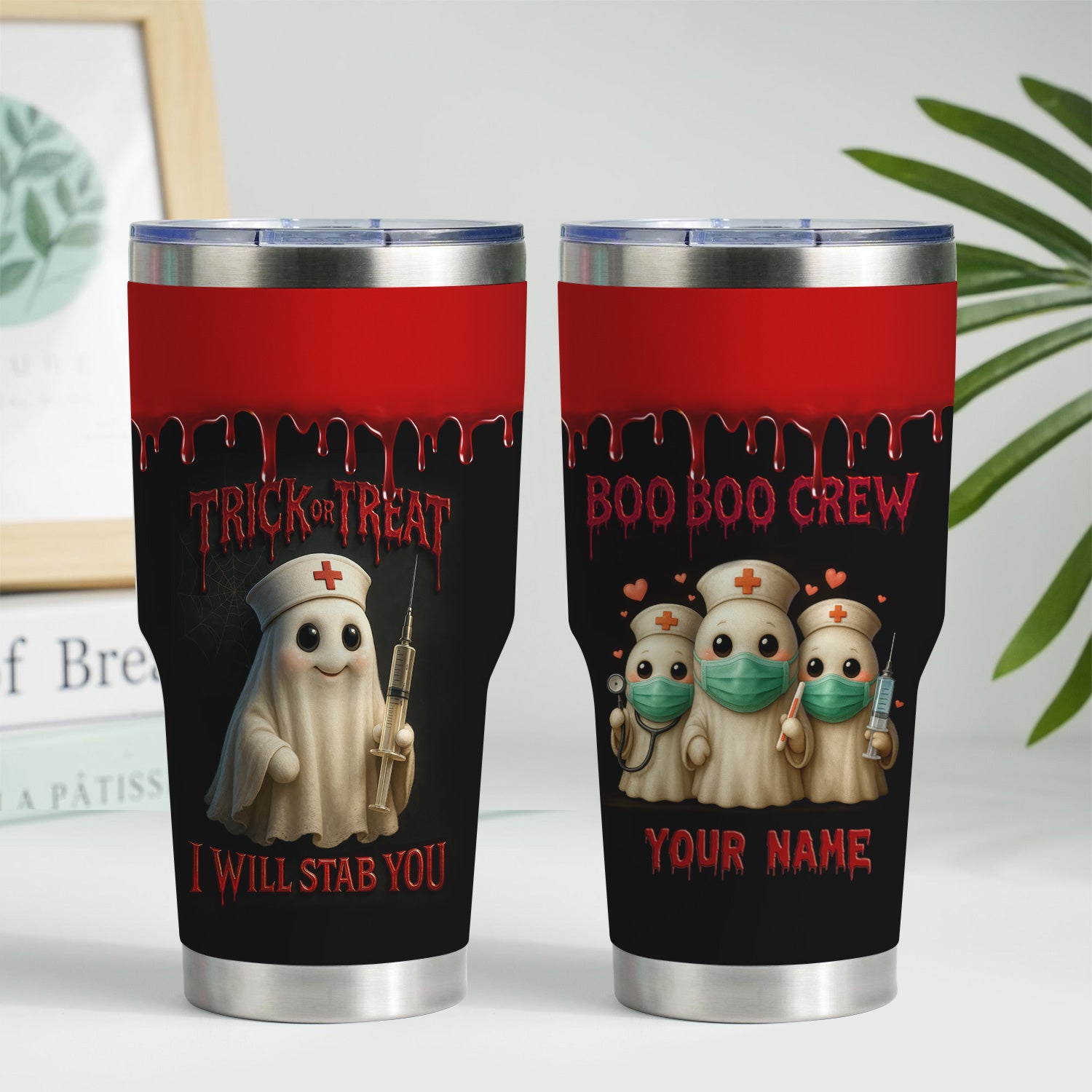 Personalized Nurse Halloween Tumbler - Boo Boo Crew Trick or Treat Design - Custom Name Gift for RN, LPN, Healthcare Workers