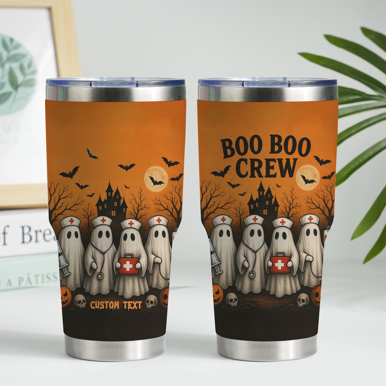 Funny Boo Boo Crew Nurse Tumbler - Halloween Ghost & Medical Design - Customizable Text Gift for RN CNA LPN Healthcare Professionals