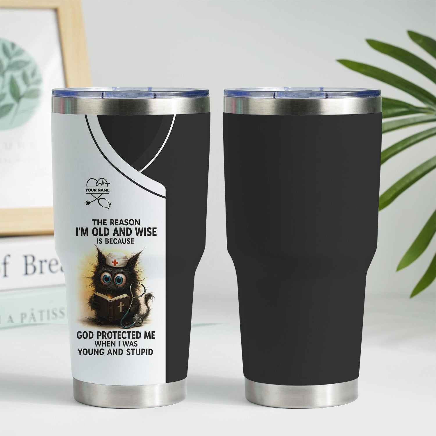 Personalized Funny Nurse Tumbler - Cat Design with Hilarious Quote - Custom Name for RN, CNA, LPN - Perfect Gift for Healthcare Workers