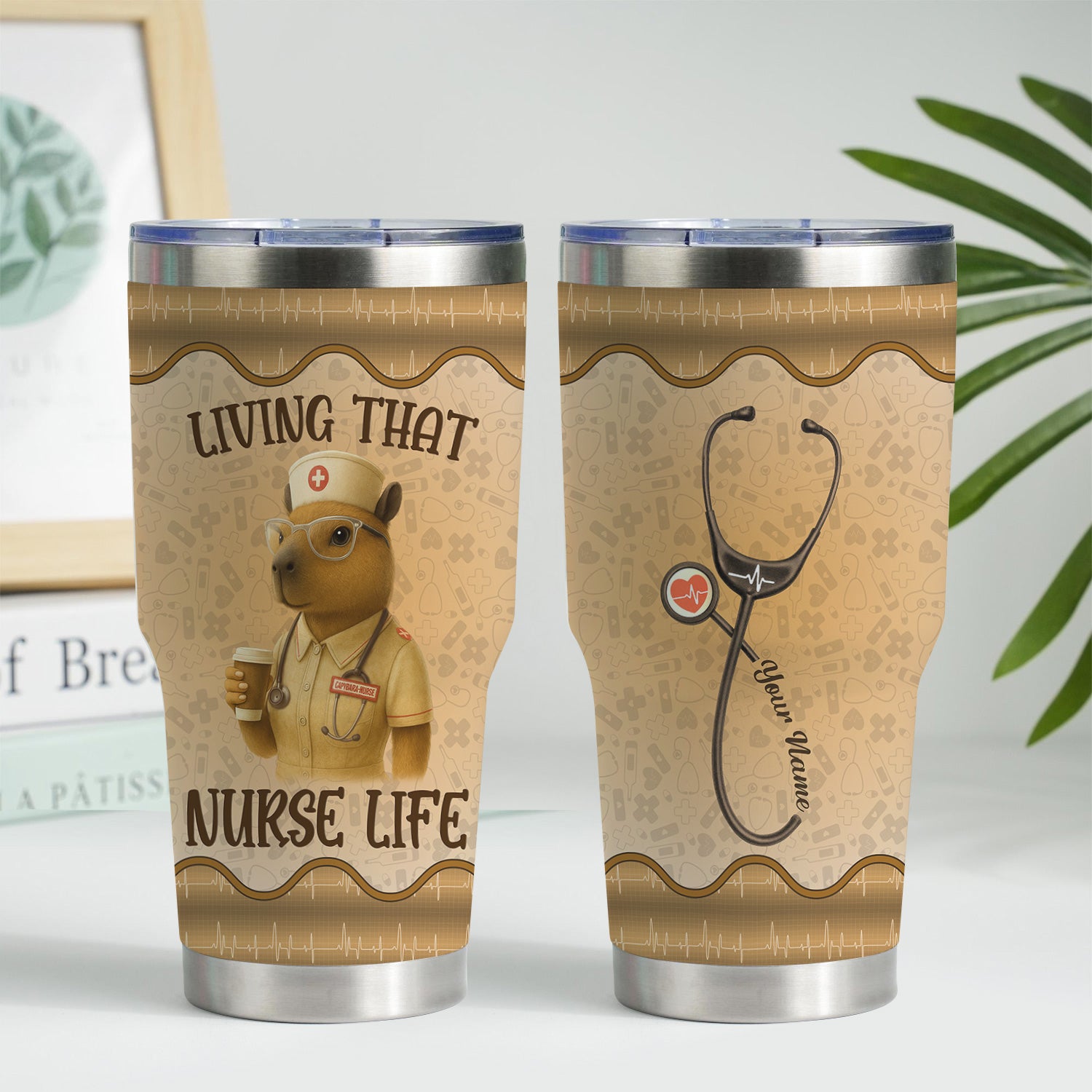 Personalized Nurse Capybara Tumbler - Custom Name & Stethoscope Graphic Design - Gift for RN LPN Healthcare Workers