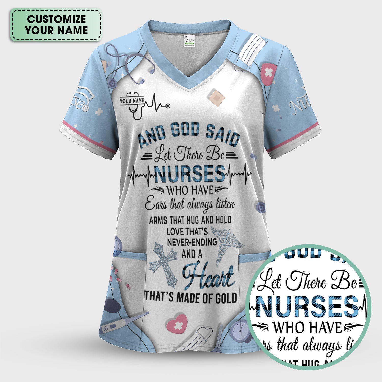 Personalized Nurse Shirt Christian Apparel - And God Said Let There Be Nurses Graphic Tee - Gift for RN LPN CNA