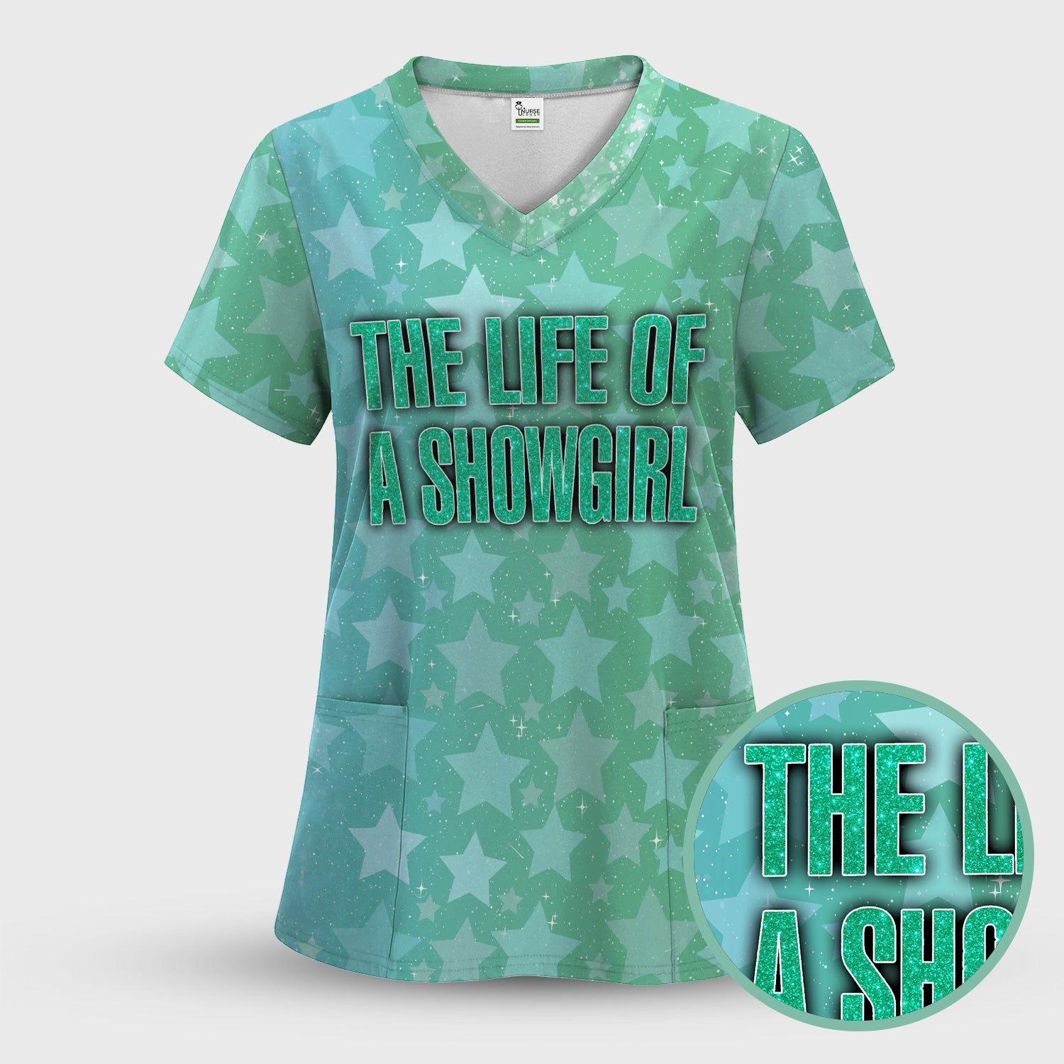 Custom Women's Showgirl Tee - All-Over Print Sparkly Star TS12 Orange Shirt - Gift for RN LPN CNA