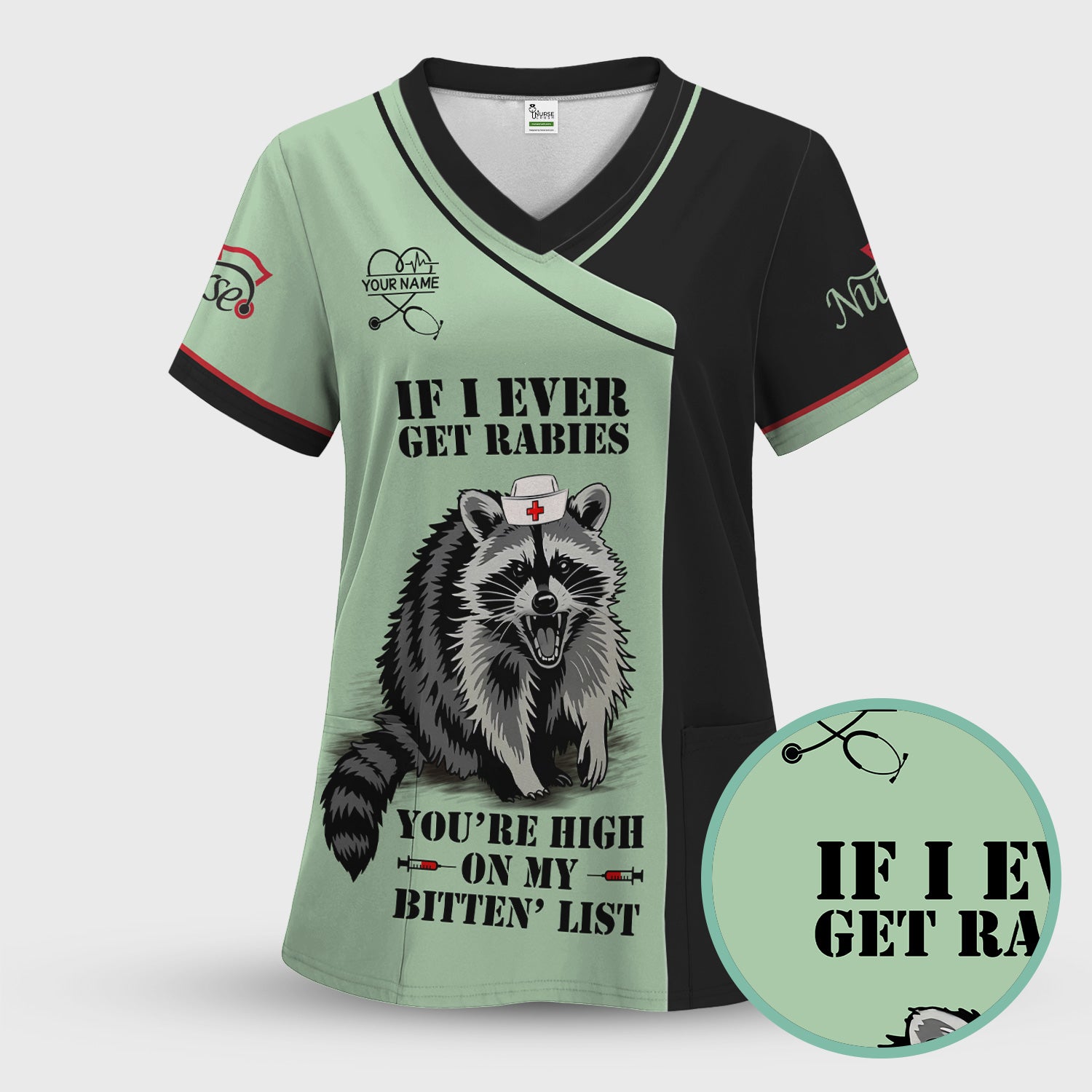 Custom Funny Nurse Scrub Top - You're High On My Bitten List - Multiple Color Options Gift for RN LPN CNA