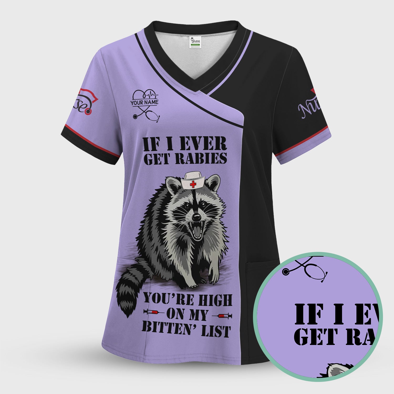 Custom Funny Nurse Scrub Top - You're High On My Bitten List - Multiple Color Options Gift for RN LPN CNA