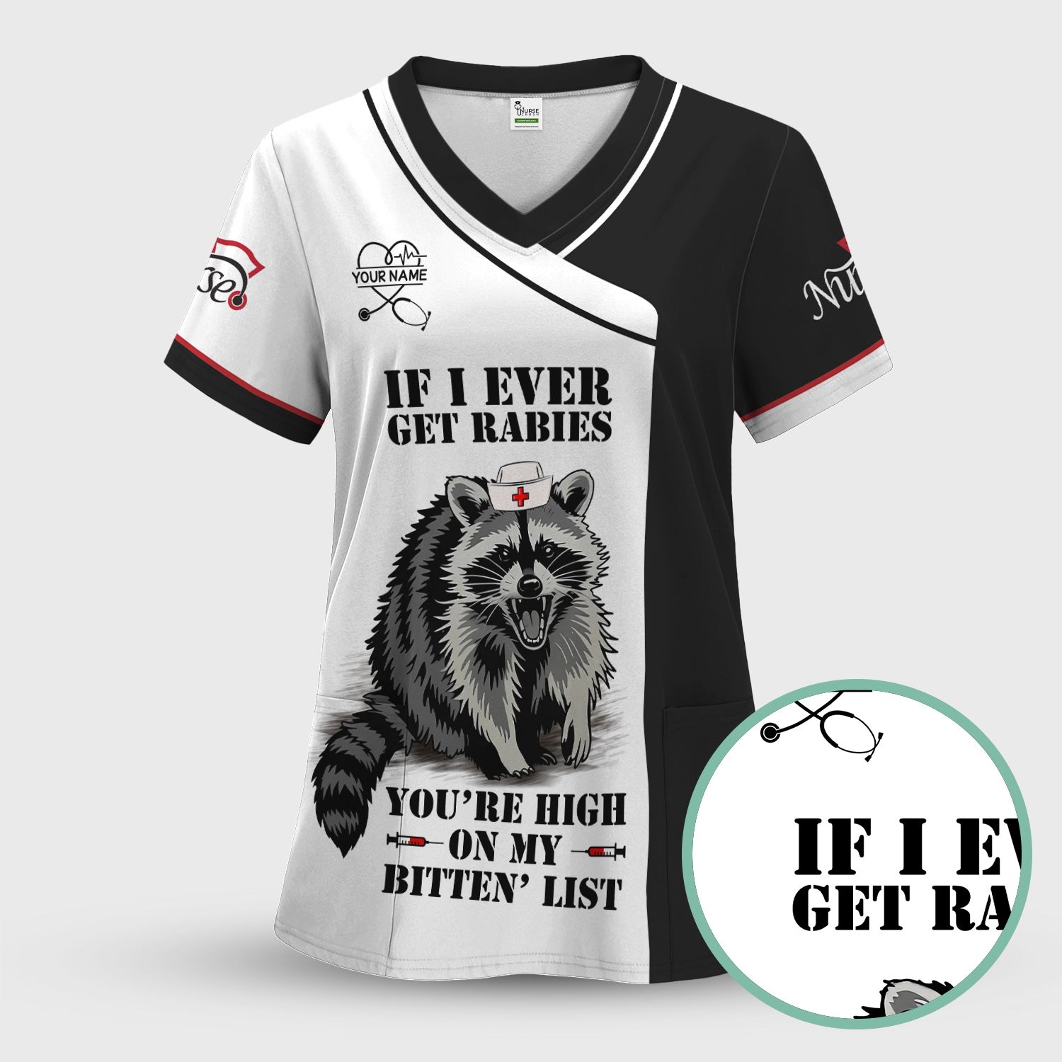 Custom Funny Nurse Scrub Top - You're High On My Bitten List - Multiple Color Options Gift for RN LPN CNA