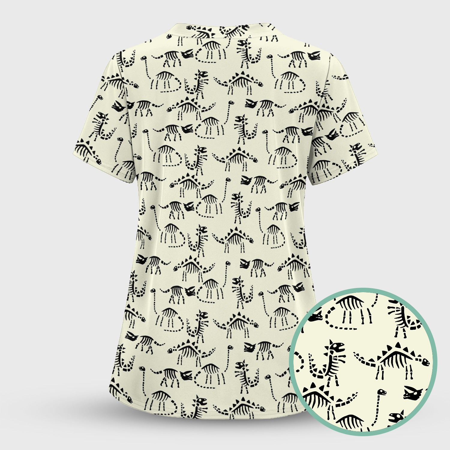 Cute Dinosaur Fossil Shirt for Nurses - T-Rex & Stegosaurus Skeleton Pattern - RN LPN CNA Healthcare Workers Gift