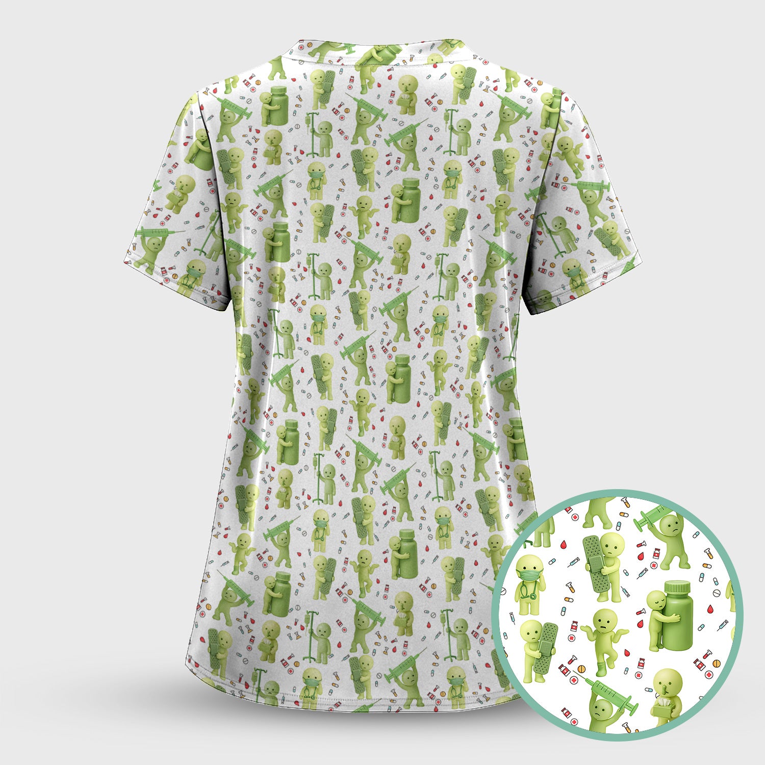 Funny Smiski Nurse Scrub Top - Cute Smiski Medical Pattern Design - Gift for Women RN LPN CNA