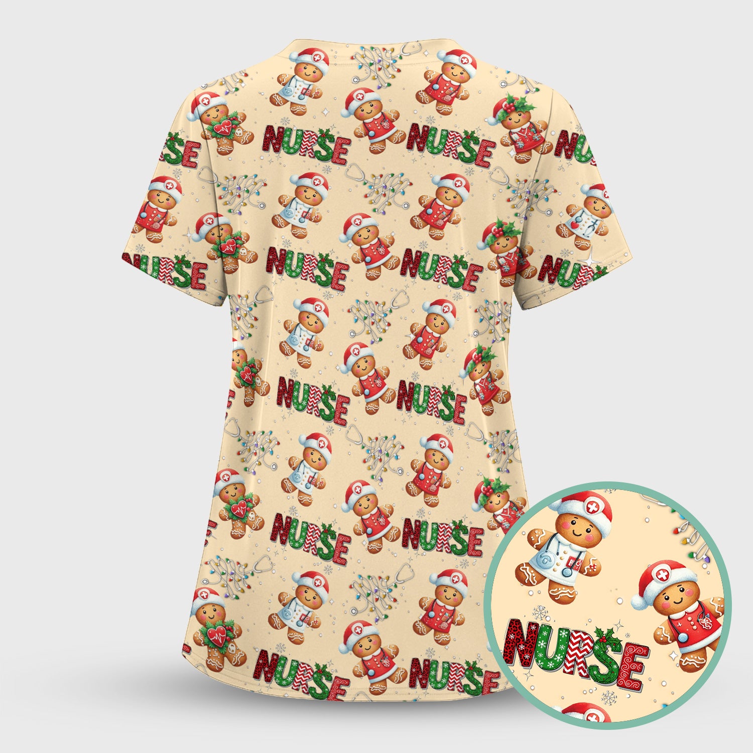 Gingerbread Christmas Scrub Top - Festive Holiday Nurse Medical Shirt - Gift for RN CNA LPN