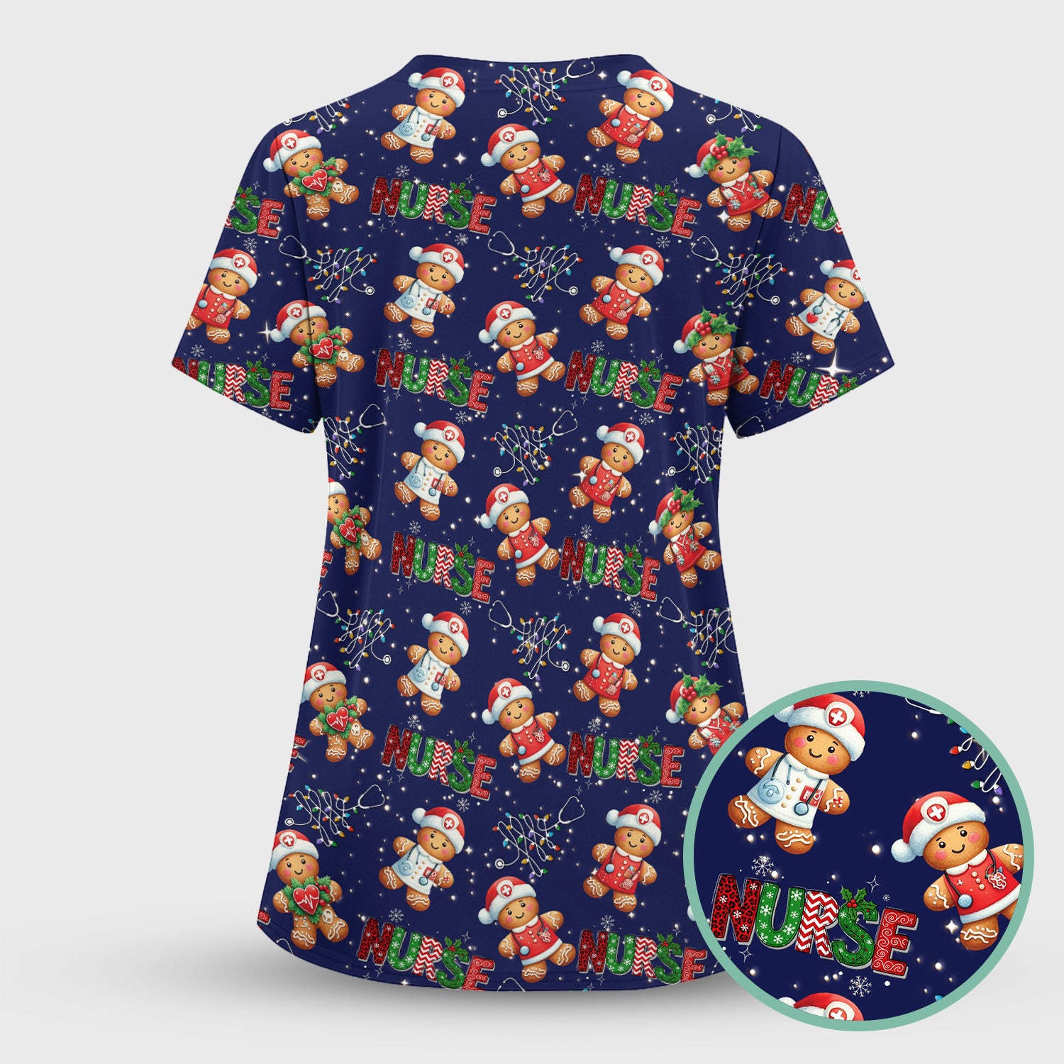 Christmas Nurse Scrub Top - Funny Gingerbread Holiday Medical Uniform - Gift for Nurse RN CNA LPN