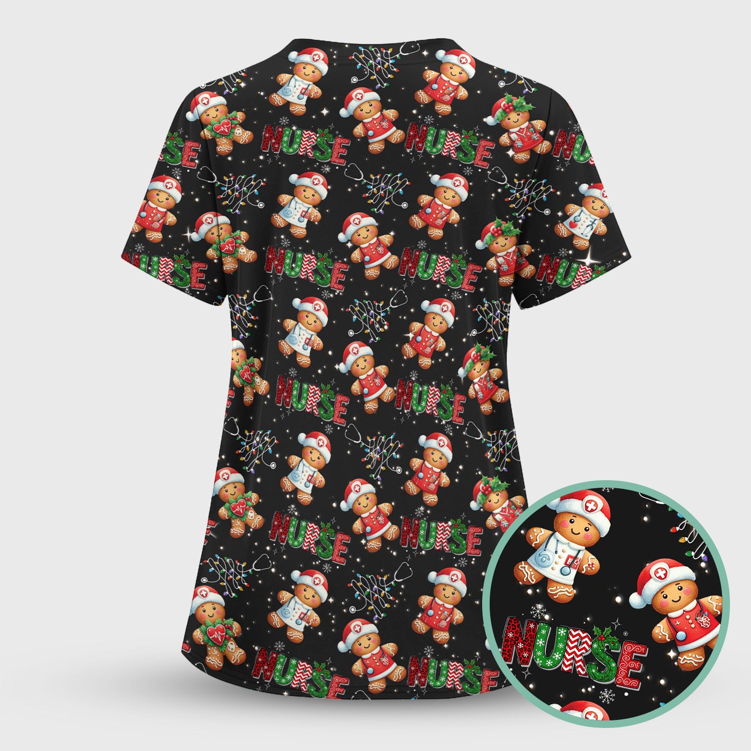 Gingerbread Christmas Scrub Top - Festive Holiday Nurse Medical Shirt - Gift for RN CNA LPN