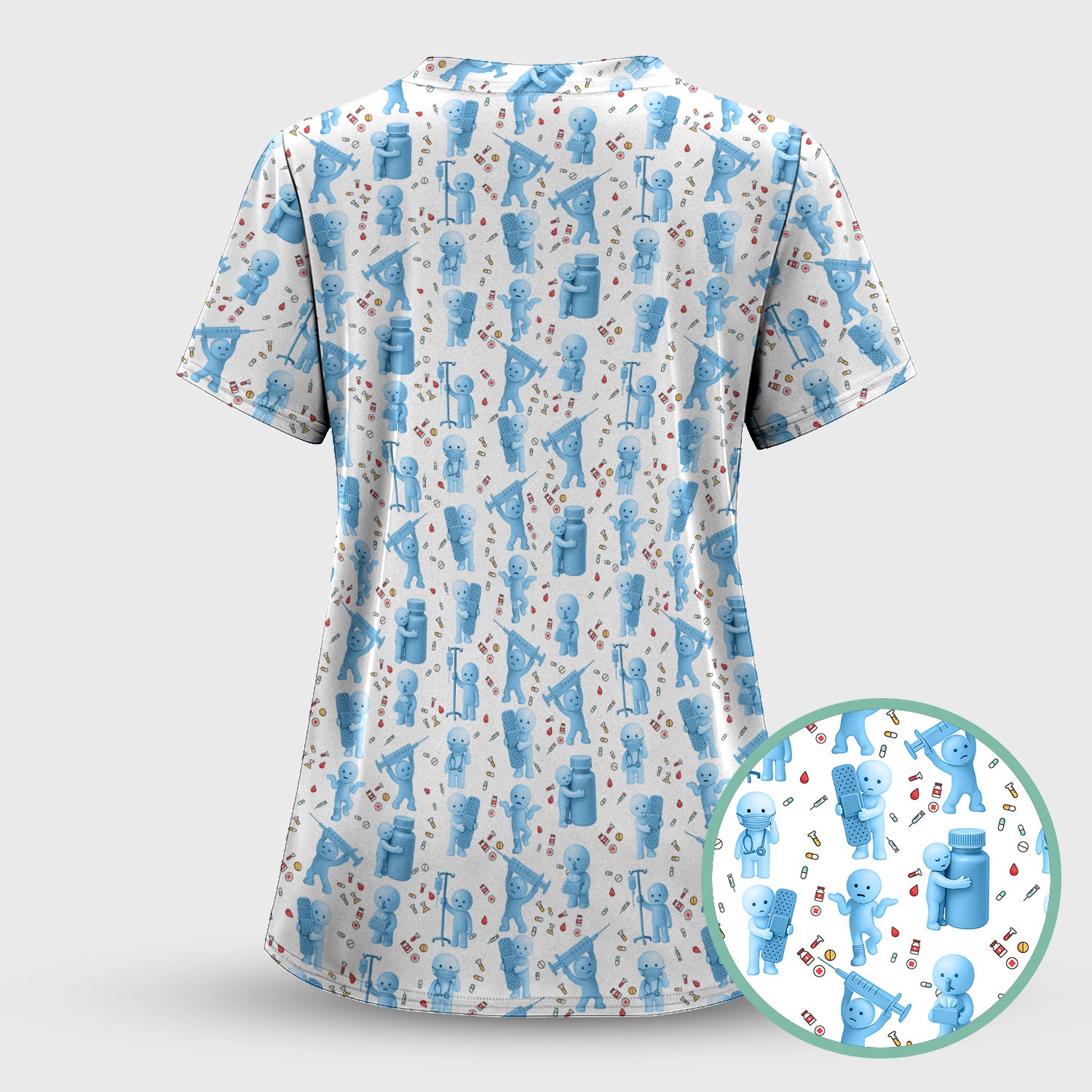Funny Smiski Nurse Scrub Top - Cute Smiski Medical Pattern Design - Gift for Women RN LPN CNA
