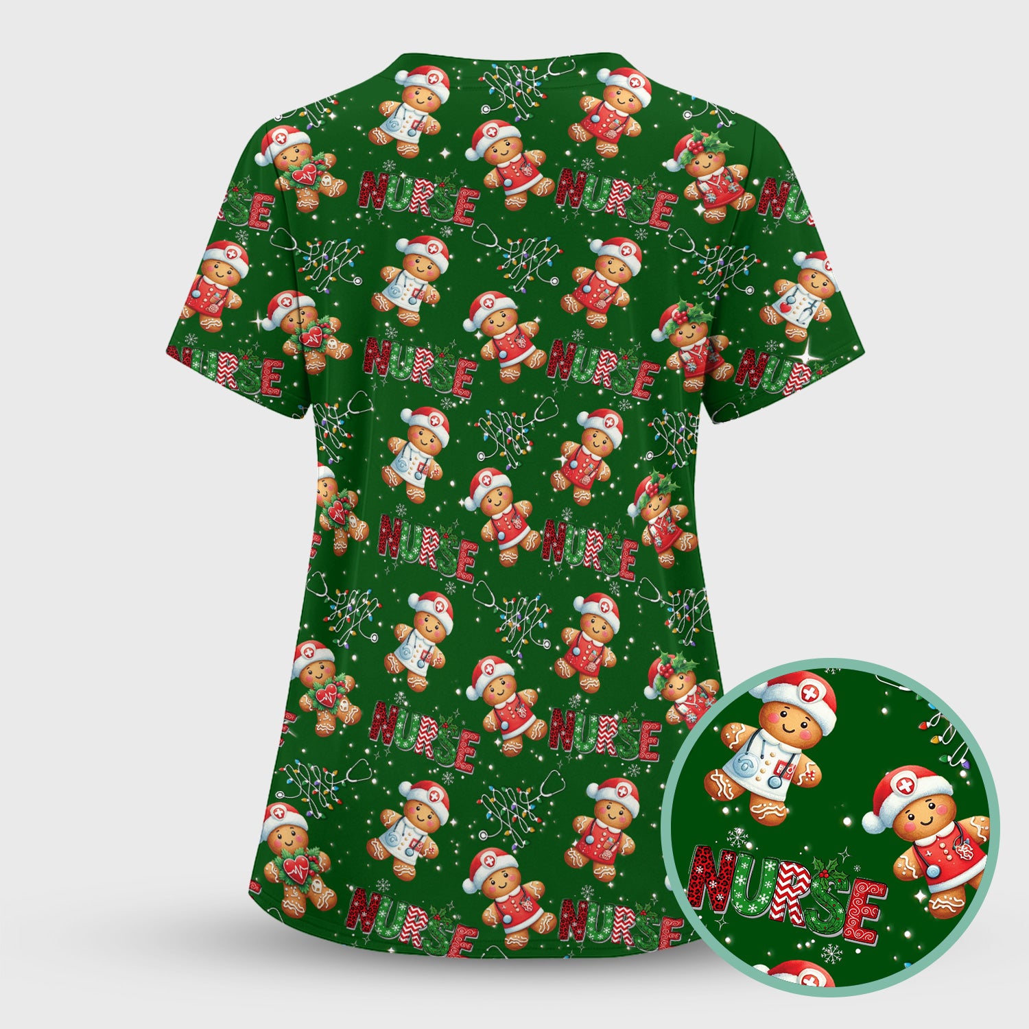 Christmas Nurse Scrub Top - Funny Gingerbread Holiday Medical Uniform - Gift for Nurse RN CNA LPN
