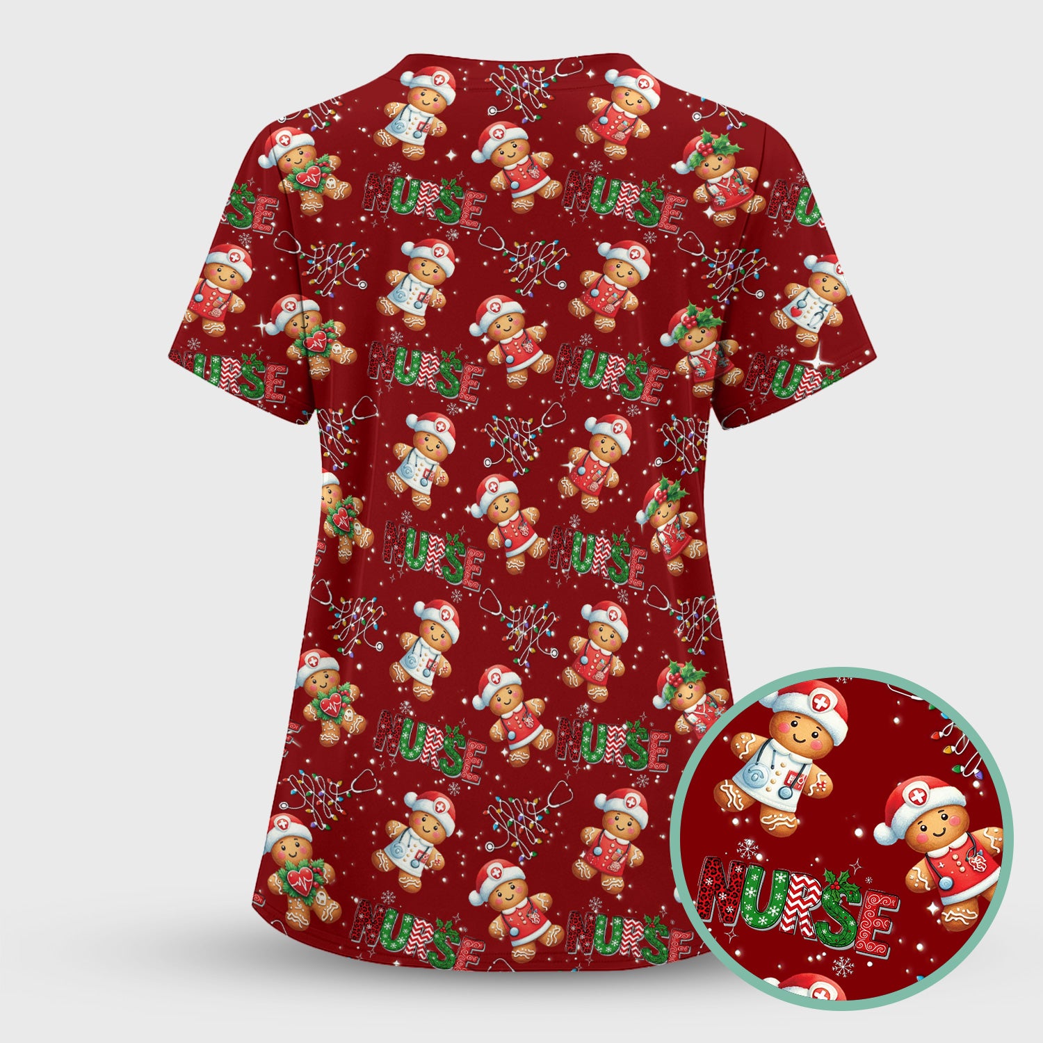 Christmas Nurse Scrub Top - Funny Gingerbread Holiday Medical Uniform - Gift for Nurse RN CNA LPN