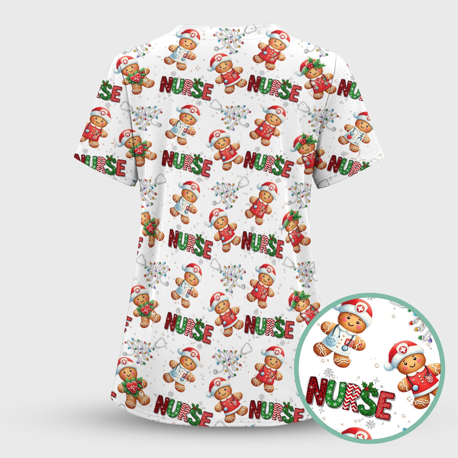Gingerbread Christmas Scrub Top - Festive Holiday Nurse Medical Shirt - Gift for RN CNA LPN