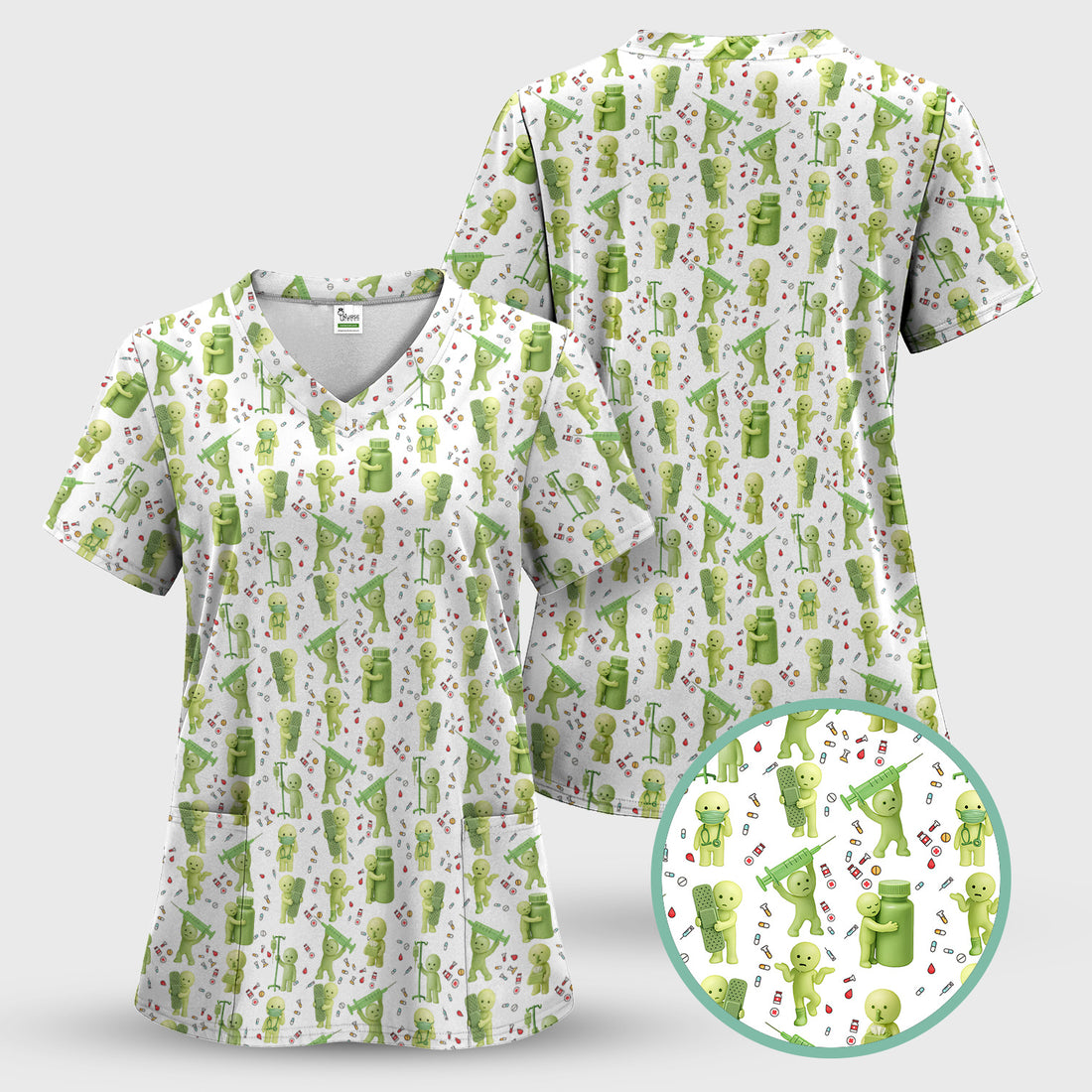 Funny Smiski Nurse Scrub Top - Cute Smiski Medical Pattern Design - Gift for Women RN LPN CNA