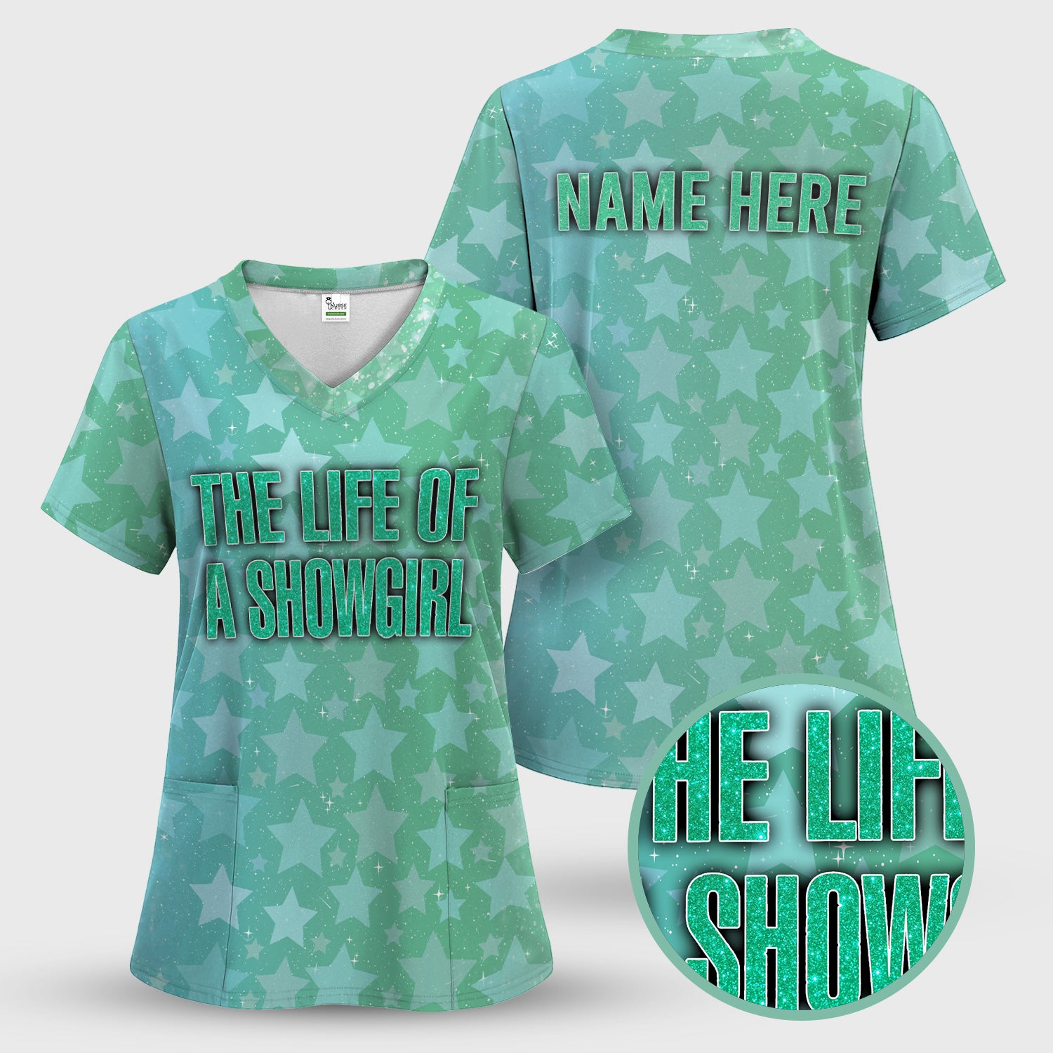 Custom Women's Showgirl Tee - All-Over Print Sparkly Star TS12 Orange Shirt - Gift for RN LPN CNA